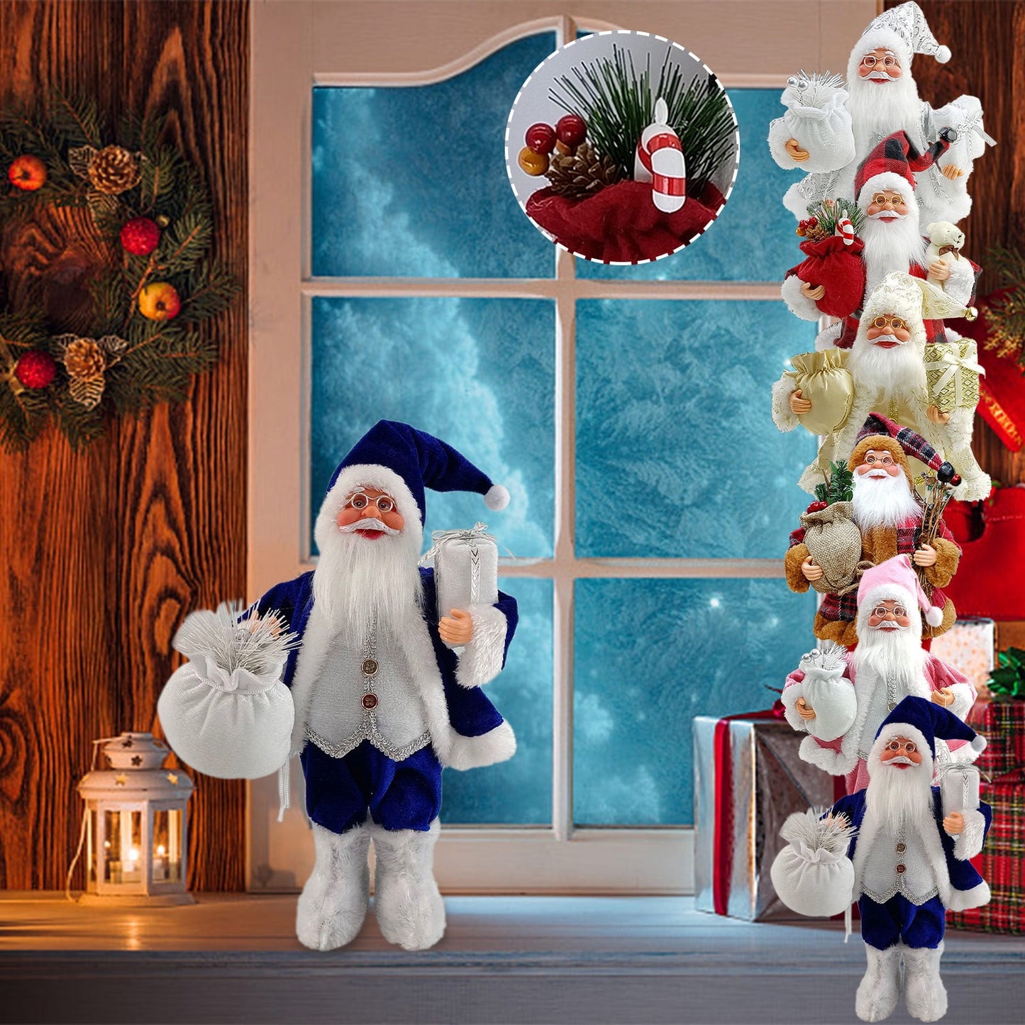 12In Christmas Decorations Santa Claus Doll Standing Figurine Ornament For Holiday Window Or Tree Display,Cute Christmas Santa Claus Doll Christmas Child Gift Toy Table Decoration For Home