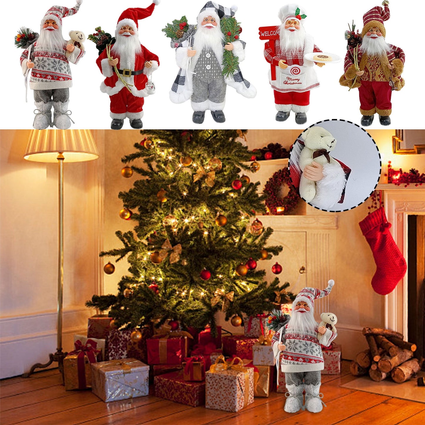 12In Christmas Decorations Santa Claus Doll Standing Figurine Ornament For Holiday Window Or Tree Display,Cute Christmas Santa Claus Doll Christmas Child Gift Toy Table Decoration For Home