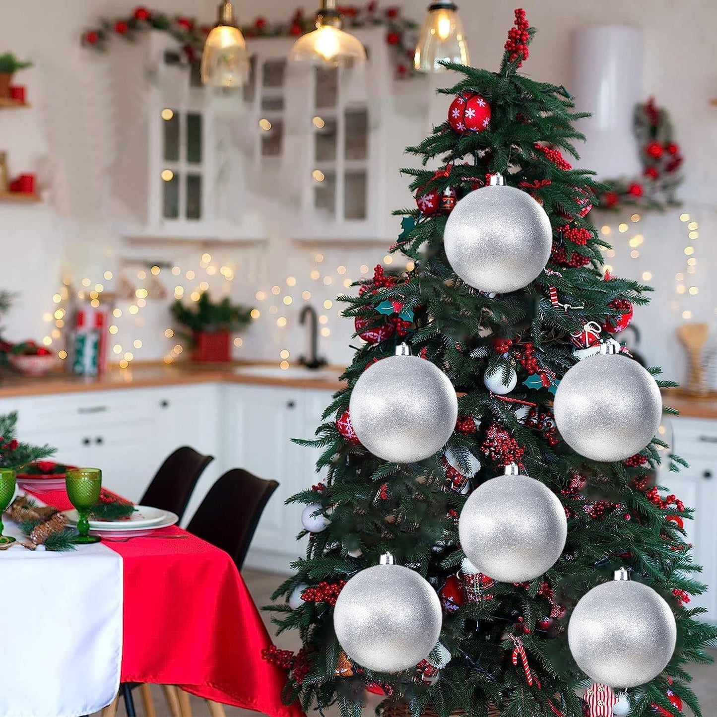 15Cm Shatterproof Plastic Spherical Christmas Ornaments, Commercial Grade Plastic Glitter Balls, Indoor/Outdoor Holiday Decorations, Available In Red, Gold, Silver, Blue, Pink, Green, For Tree