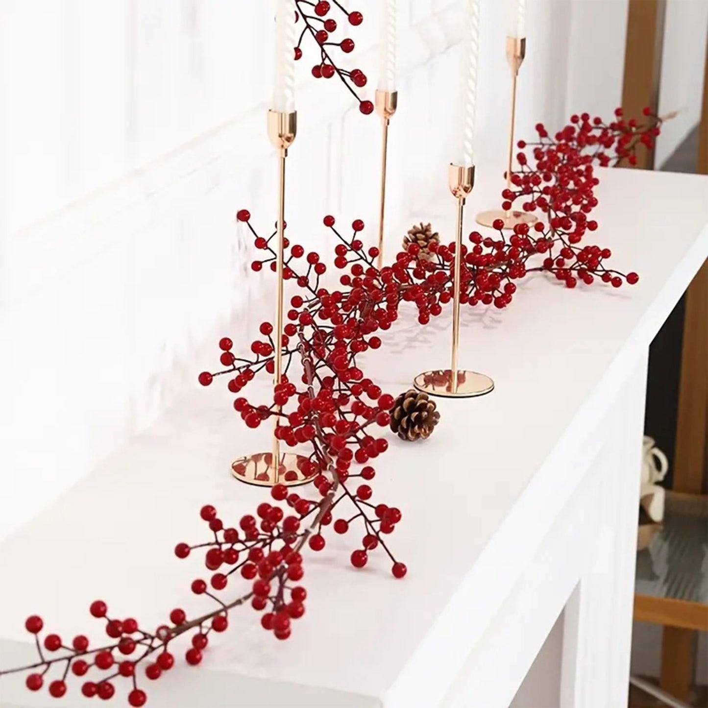 175Cm Artificial Berry Garland,Artificial Christmas Red Fruit Rattan Vine With Leaves For Christmas Holiday Home Wall Mantle Decoration,Christmas Decoration Home Decor,Red Berry Christmas Garland