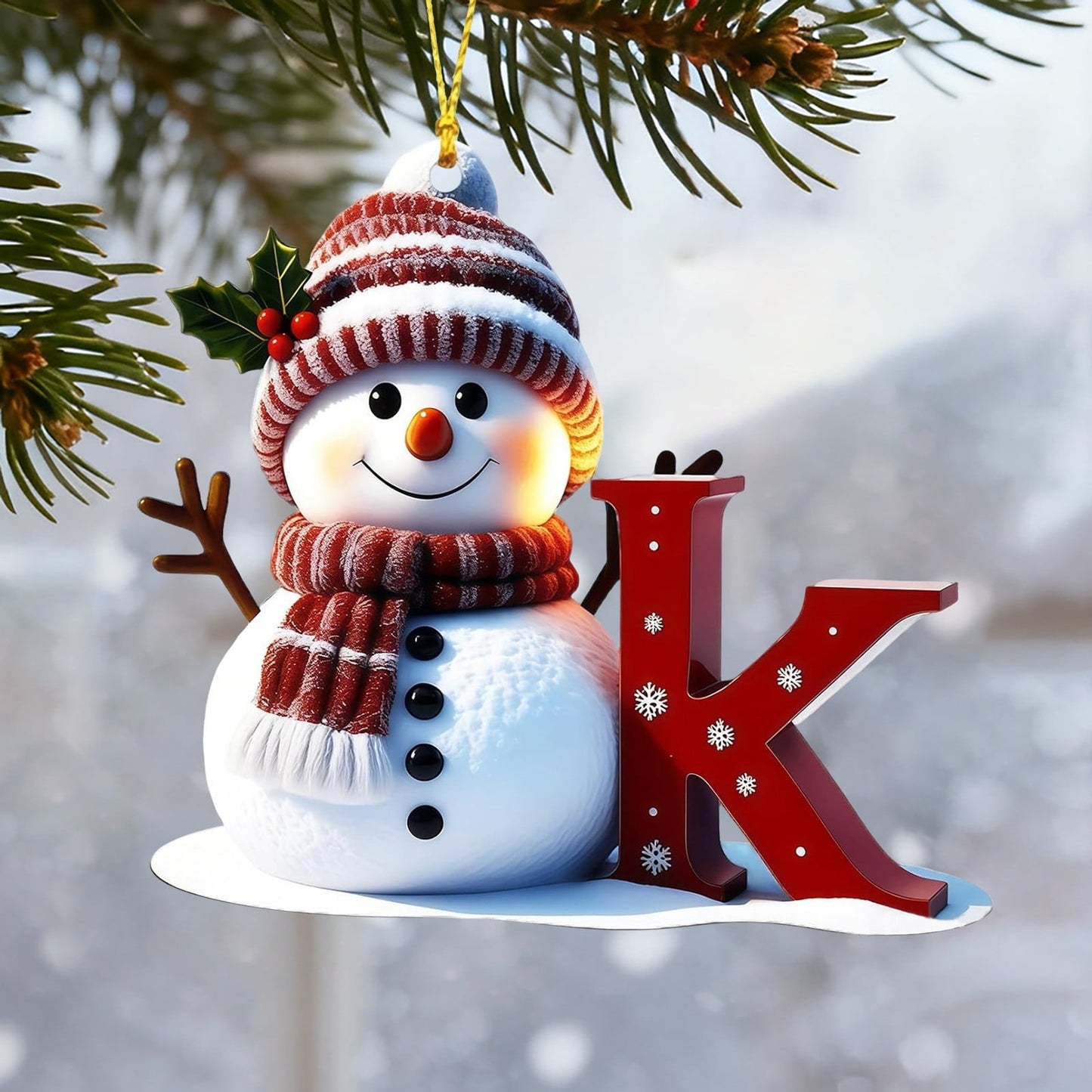 1Pc 26 Letters Snowman Ornaments,Snowman Christmas Ornaments, Christmas Letter Ornaments,Cute Flat Christmas Tree Letter Decoration Personalized Hanging Pendant, Indoor Diy Hanging Xmas Ornament