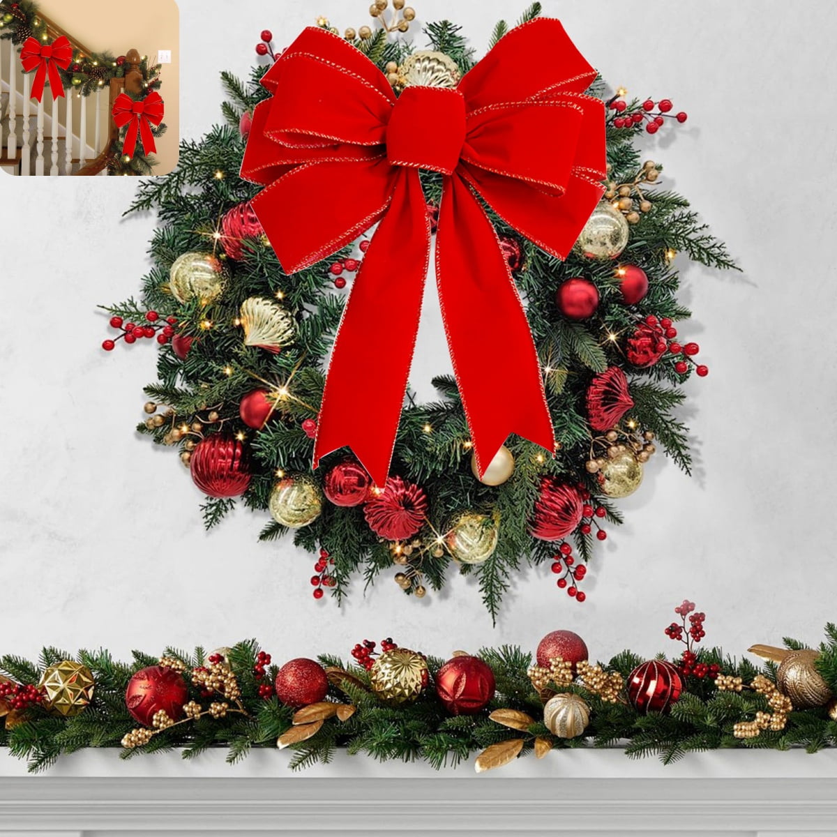 1Pc 31X9X1Cm Red Large Velvet Bow,Christmas Bow Decoration, Christmas Tree Wreath And Outdoor Decoration Door Decoration Christmas Plushs Bow Party Atmospheres Decoration Props
