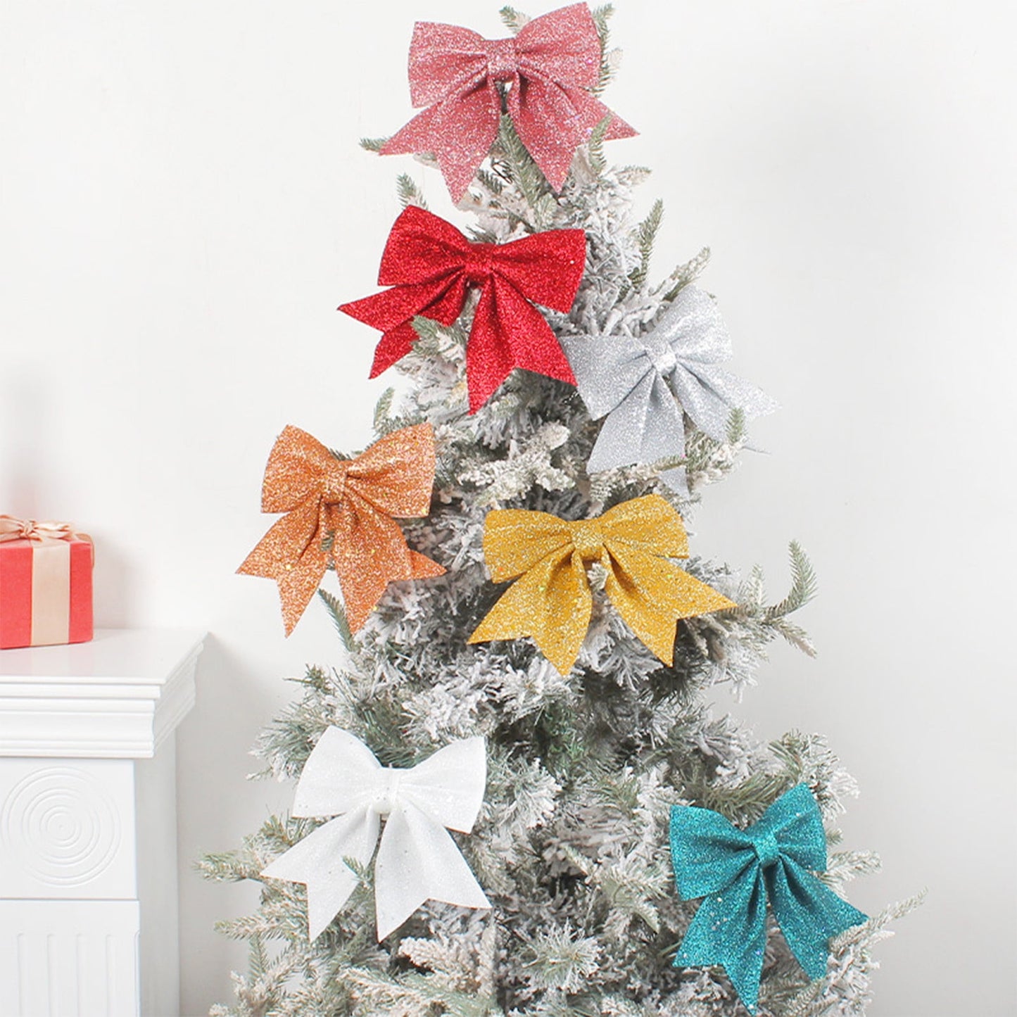 1Pc Large 20Cm Sparkling Christmas Pearl Cottons Gold Powder Bow,Mall Christmas Tree Decoration Pendant Gift Box Diy Accessories,Festive Tree Ornament,Gift Topper And Holiday Diy Decoration Accessory