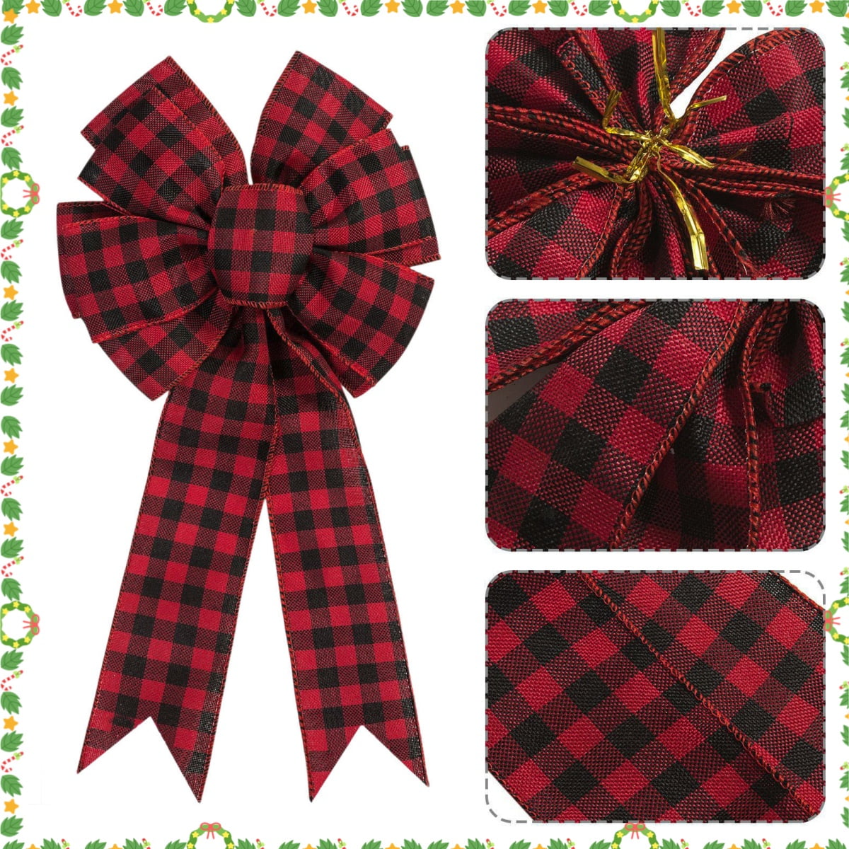 1Pc Velvet Bows For Christmas Tree Bows Topper,Plaid Bow,Plaid Christmas Bows,Red Christmas Bows Large Velvet Bow For Wreaths, Tree, Outside Decorating, Outdoor