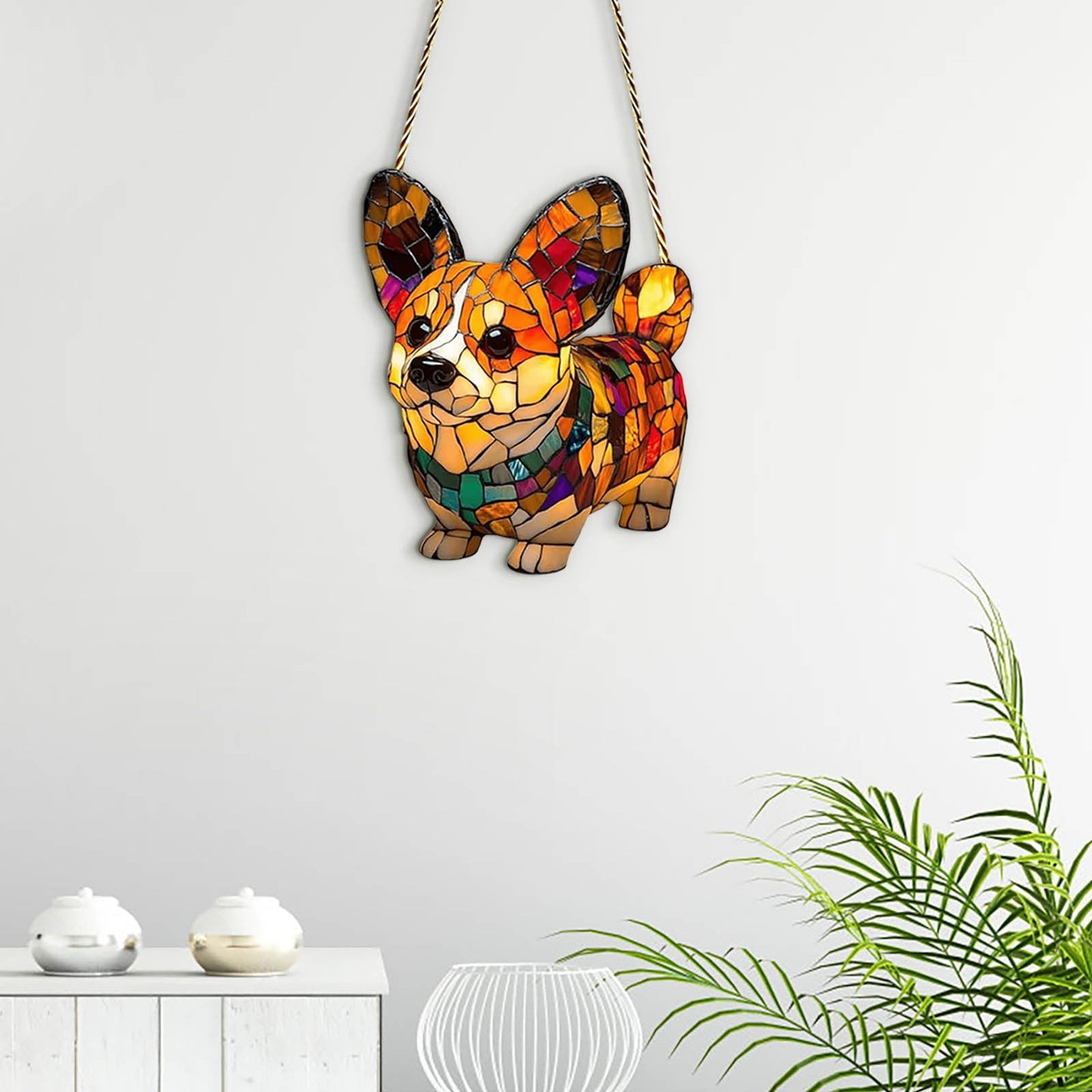 2D Acrylic Mosaic Dog Lamp Pandent(Not Lamp),Dog Series Art Ornaments-Corgi Station,Funny Christmas Dachshund Christmas Ornament Dachshund Gifts For Women Men,Home Decor For Dog Lovers