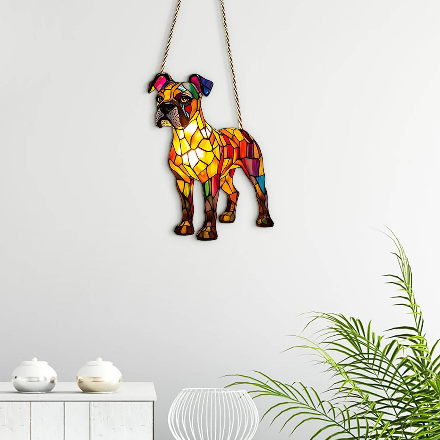 2D Acrylic Mosaic Dog Lamp Pandent(Not Lamp),Dog Series Art Ornaments-Punch Lion Dog,Funny Christmas Dachshund Christmas Ornament Dog Gifts For Women Men,Home Decor For Dog Lovers