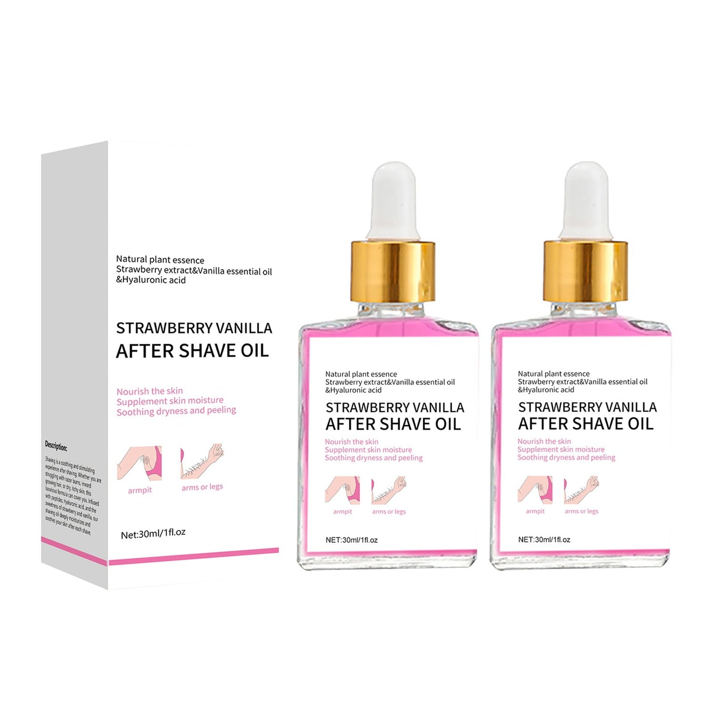 2PCS Strawberry Vanilla After Shave Oil Women For Smooth Skin,After Shave Oil- Strawberry & Vanilla Scent, Soft Serve After Shave Oil,After Shave Oil Strawberry Ingrown,After Shave Oil Women