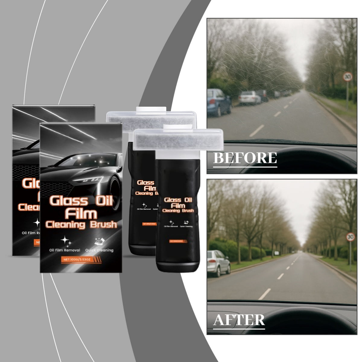 2Pc 105Ml Glass Guard,Glass Cleaner,Automotive Oil Film Cleaning Brush,Car Oil Film Cleaner,Car Glass Oil Film Cleaning Brush