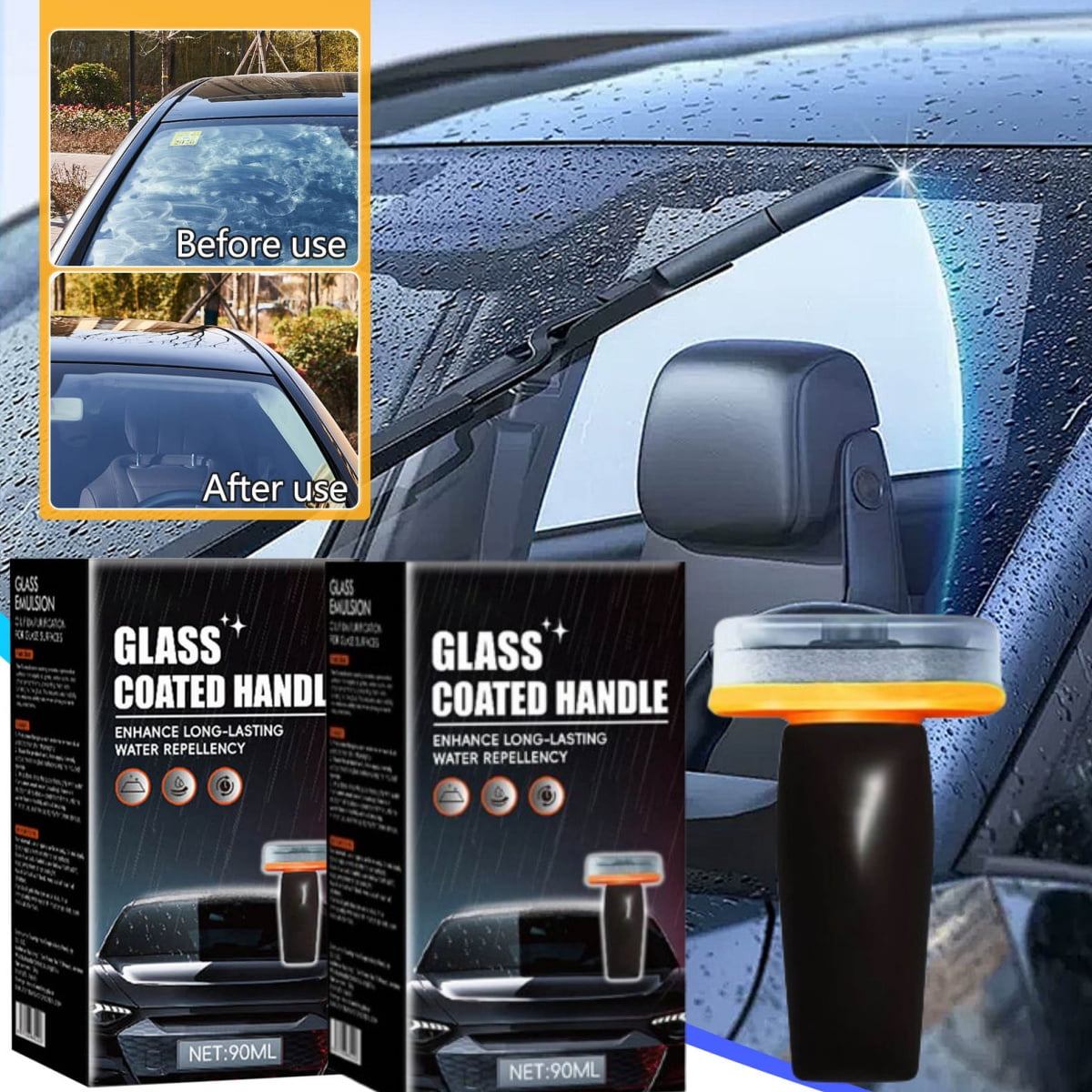 2Pc 90Ml Auto Glass Selfs Glass Cleaner,Car Oil Film Cleaner,Glass Guard,Auto Oil Film Cleaning Brush,Lubricating Coating Wand Windshield Side Windows & Mirror,Stain Remover With Hydrophobic Seals