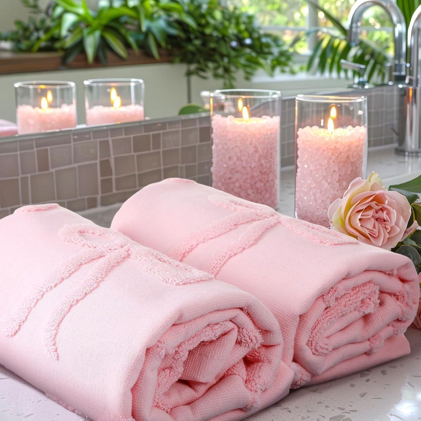 2Pc Bow Decorative Hand Towels For Bathroom Decor,Cottons Jacquardweave Towels Purified Cottons Face Towels Bowknot Patterns Towels Home Decor Gift Towels,Pink Towels Bathroom Sets