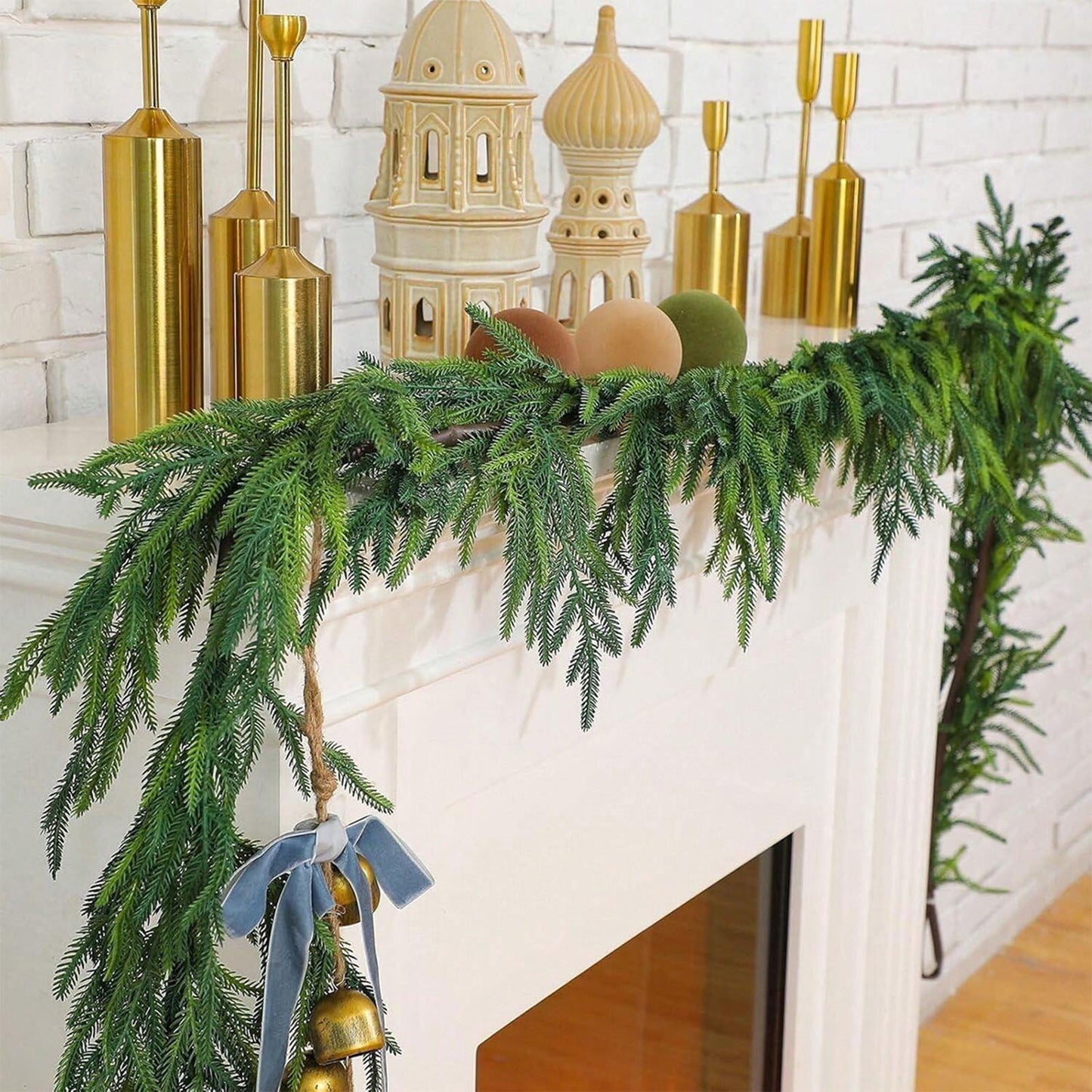 2Pcs 6FT Christmas Garland Decoration,Artificial Norfolk Pine Garlands,,Christmas Norfolk Pine Garland,Artificial Pine Greenery Garland for Christmas Table Fireplace Wall Home Decoration