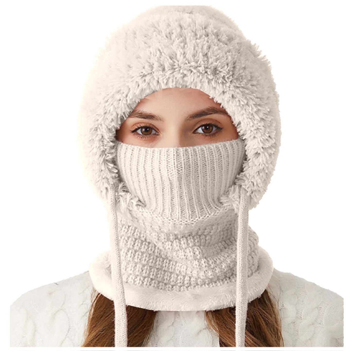 3 In 1 Beanie Hat With Scarf And Mask,3 In 1 Winter Hat For Women,Windproof Fleece Thickened Keep Warm Hats,Women Skull Beanie Hat Neck Circle Scarf Ski Snow Winter Knit Fleece Cap Cold Weather