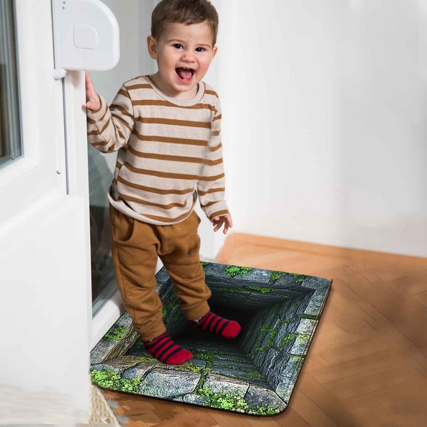 3D Rugs Optical Illusion,3D Hole Rug That Looks Like A Hole,Dog Gets Scared Of 3D Carpet, As Test & Game With Your Cat Or Dog,Visual Diatomite Mud Entrance Door Mat Waterproof Bathroom Floor Mat
