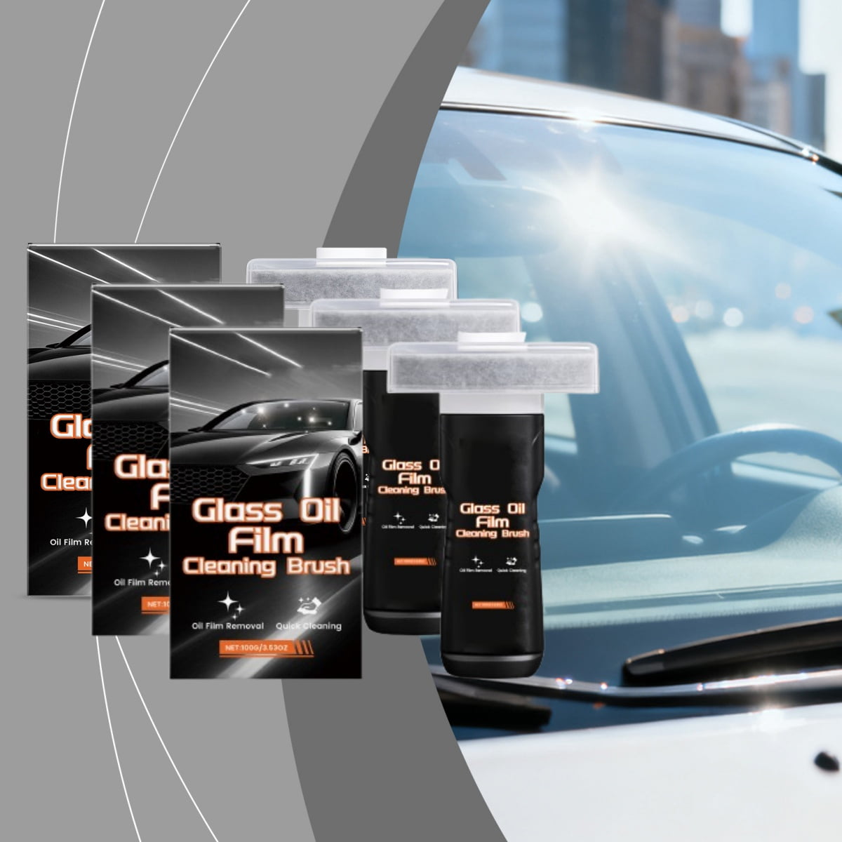 3Pc 105Ml Glass Guard,Glass Cleaner,Automotive Oil Film Cleaning Brush,Car Oil Film Cleaner,Car Glass Oil Film Cleaning Brush