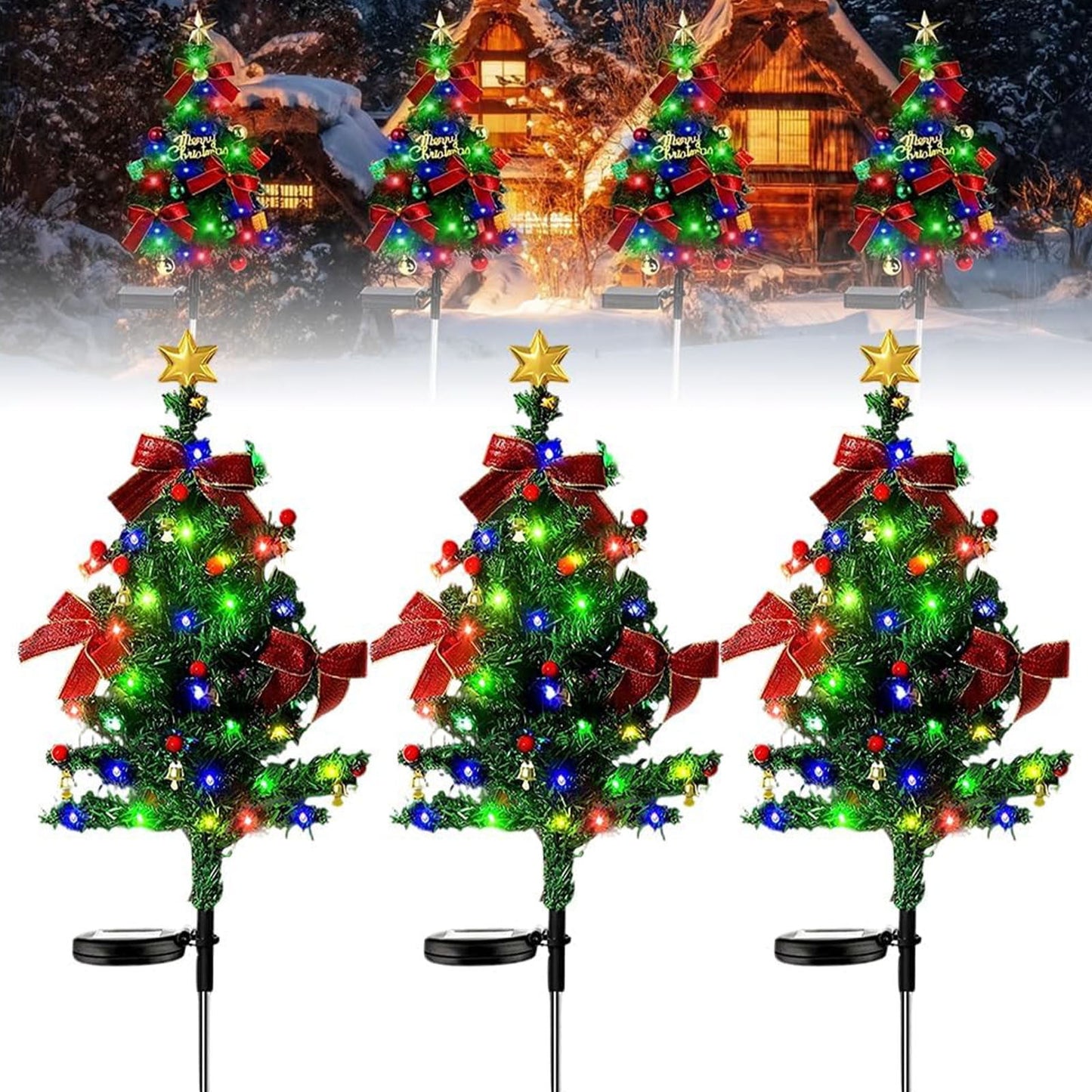 3Pc New Waterproof Solar Christmas Trees Lights Outdoor Decoration,Christmas Decorations Tree Lights,Solar Christmas Tree Garden Stake Lights,Outdoor Xmas Tree Pathway Lights Patio Yard