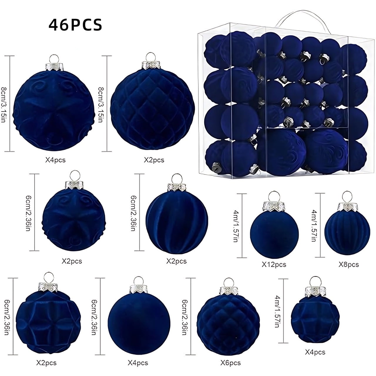 46 Pc Velvet Christmas Balls,Velvet Christmas Ornaments For Christmas Tree Pendant,Christmas Decor, Christma Tree Flocked Ornaments Balls For Family Holiday Wedding Party Xmas Hanging Decoration
