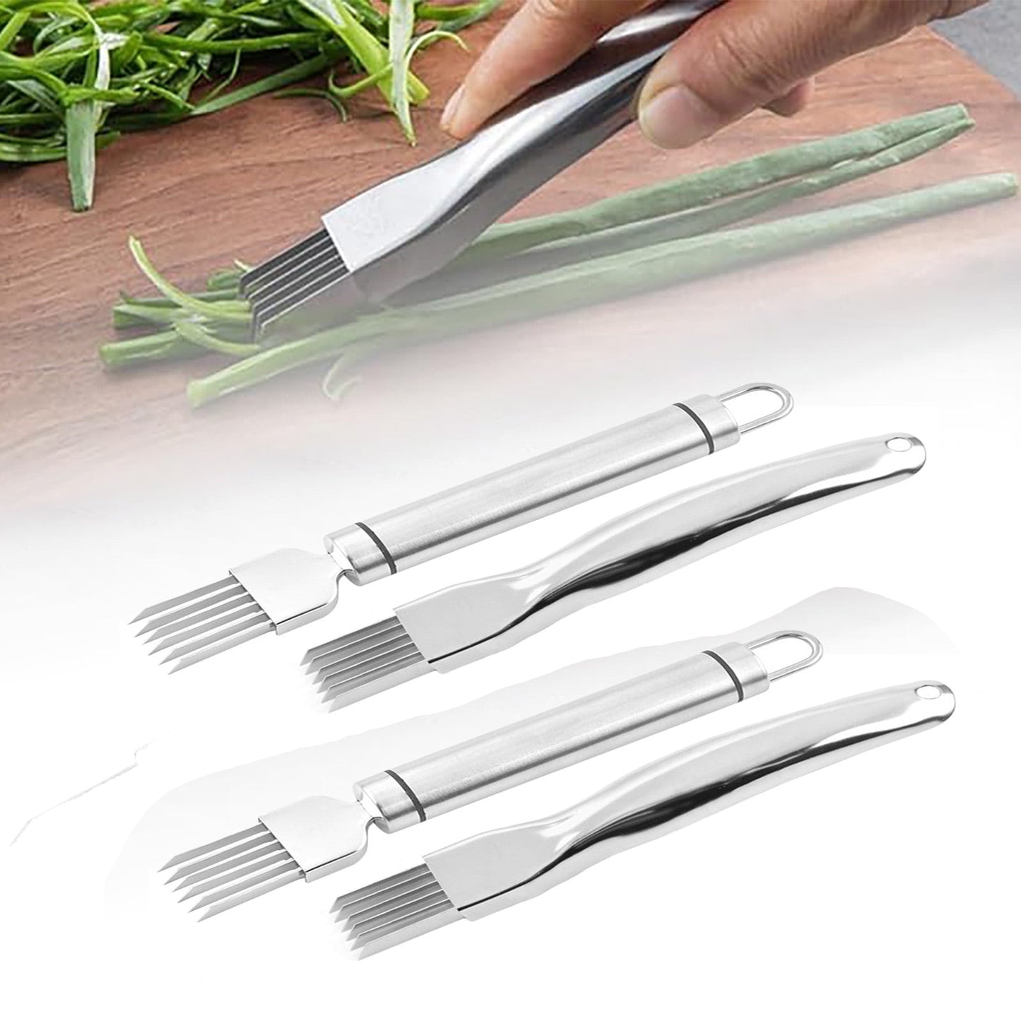 4PCS Shred Silk The Knife, New Upgrade Shred Silk The Knife Stainless Steel, Stainless Steel Chopped Green Onion Knife, Kitchen Vegetable Cutter Sharp Scallion Shredding Cutter Shred Knife Household