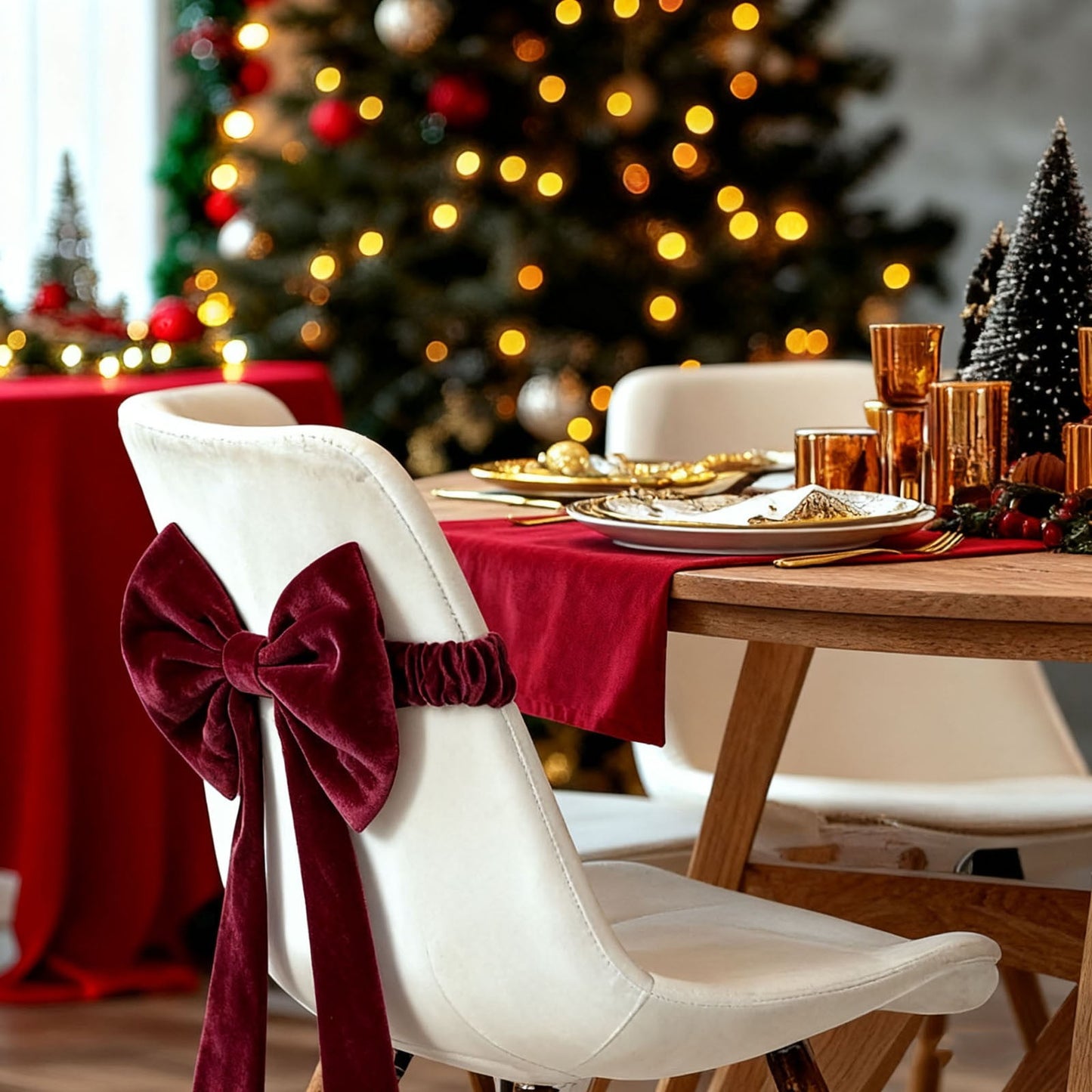 4Pc Velvet Chair Bows For Chairs,Red Chair Sashes,Christmas Chair Bows Christmas,Christmas Red Bow Chair Cover With Decorative Backrest Straps,Chair Cover Straps & Backrest Straps Holiday Decoration