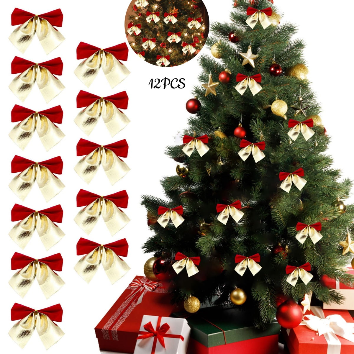 5.5Cm/2.2In Mini Small Christmas Tree Hanging Ornaments,Christmas Bow Decor Under5 Christmas Tree Decorations 12Pc Christmas Decorations,Diy Craft,Jewelry Pendant,Gift Wrap,Holiday Decor,Music Makers