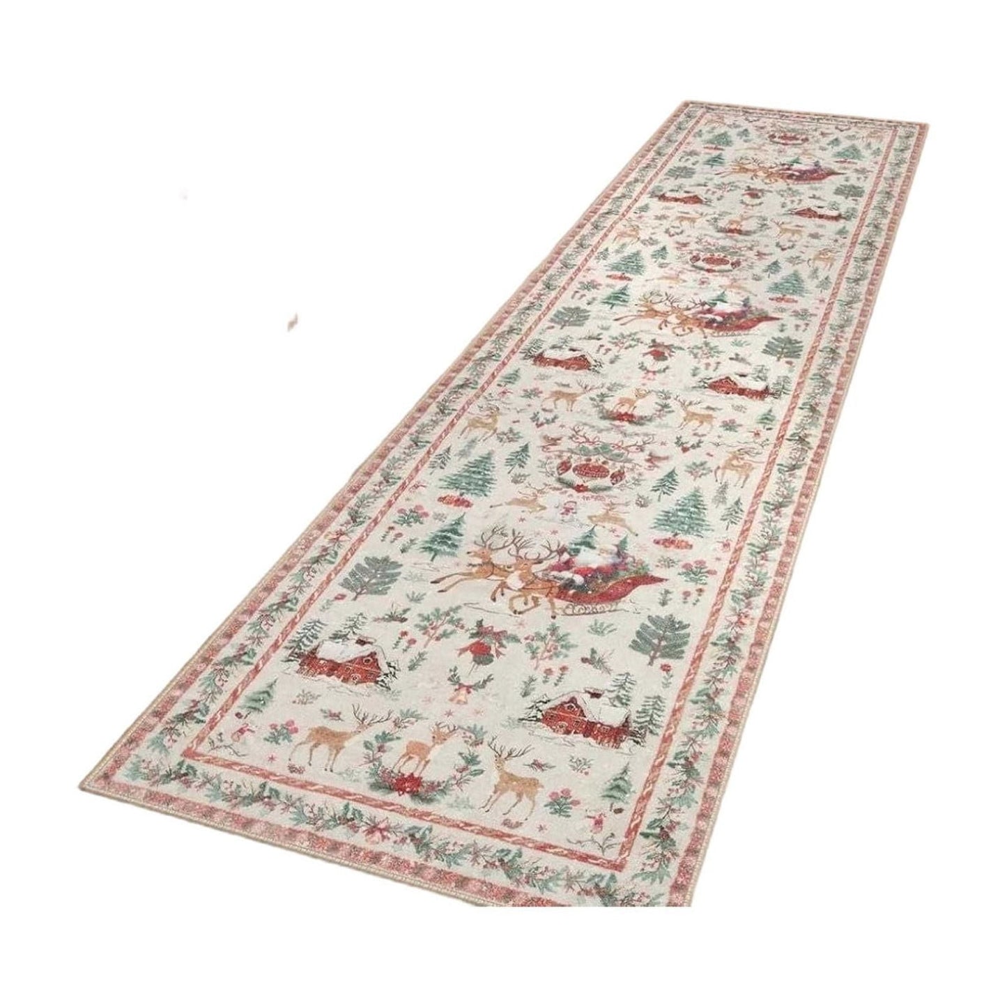 50*160Cm Christmas Kitchen Decor,Christmas Runner Rug For Hallway,Christmas Kitchen Runner,Washable Non Slip Carpet,Christmas Print Reindeer Tree Non Shedding Rug For Floor Laundry Room Holiday Decor