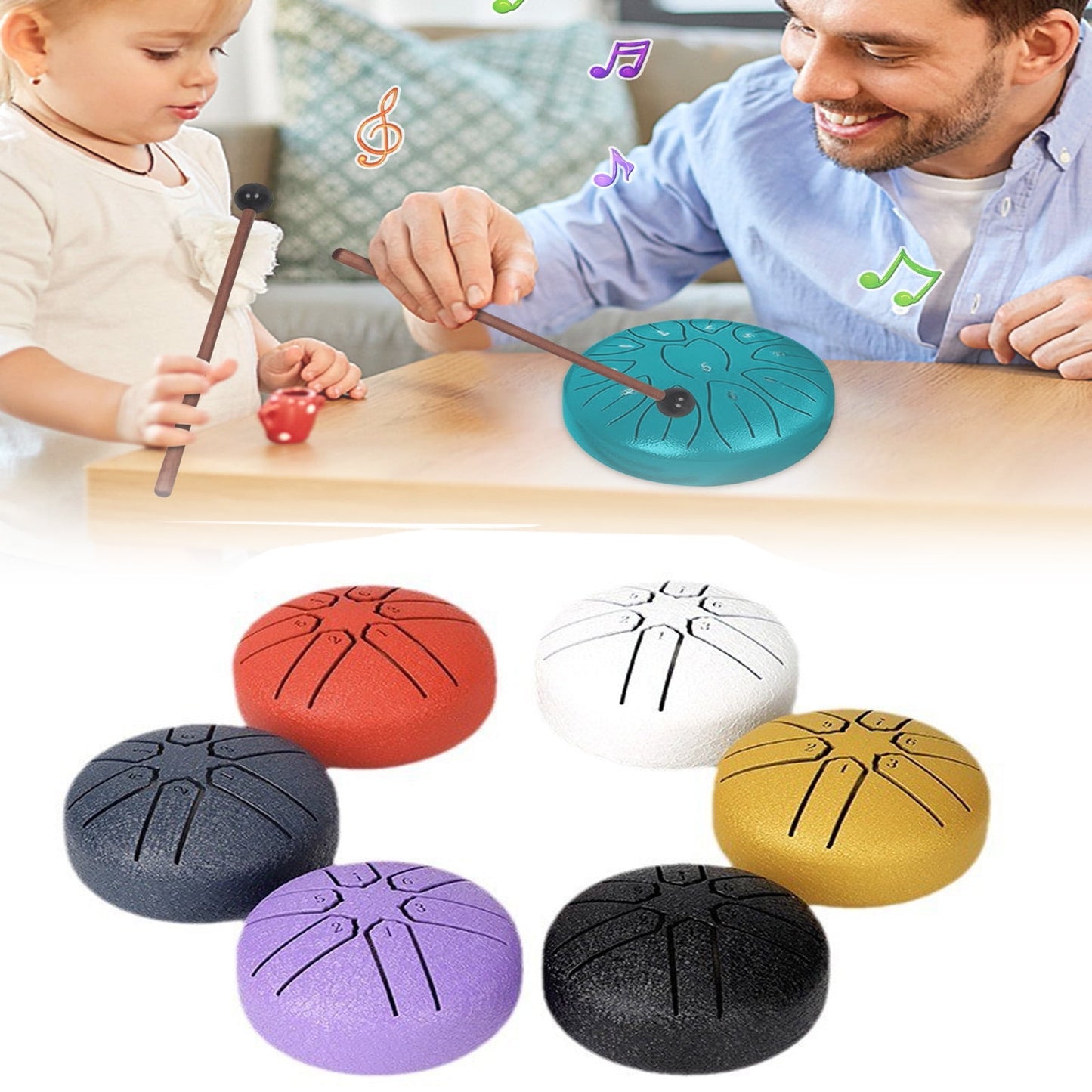 5PCS Rain Drum for Outside Garden, Steel Tongue Drum 3 Inches 6 Notes, Rain Chime Rain Drum for Outside, Steel Tongue Drum Rain Chime Waterproof, Steel Tongue Drum, Mini Handpan Drum