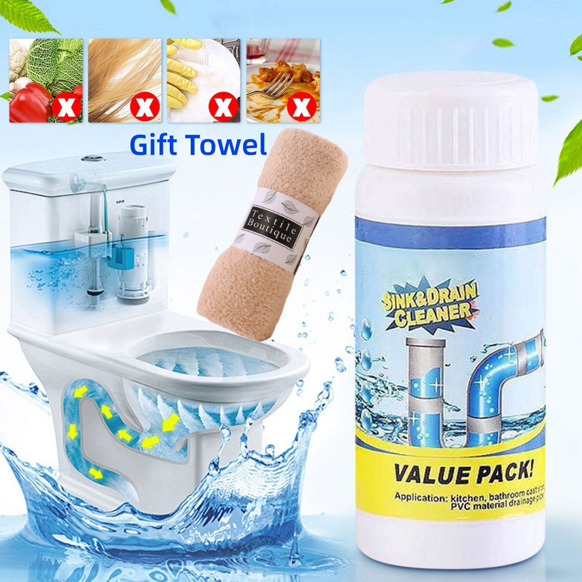 6Pc Fast Foam Toilet Cleaner,Pipe Clearing Agent Foam Cleaner,Effective Pipe Clearing Agent For Drain Blockage & Stains,Sink, Shower, Bathtub, Home