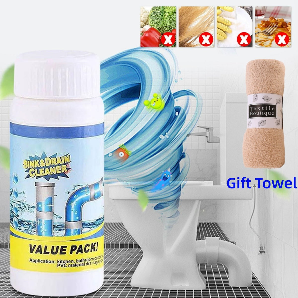 7Pc Fast Foam Toilet Cleaner,Pipe Clearing Agent Foam Cleaner,Effective Pipe Clearing Agent For Drain Blockage & Stains,Sink, Shower, Bathtub, Home