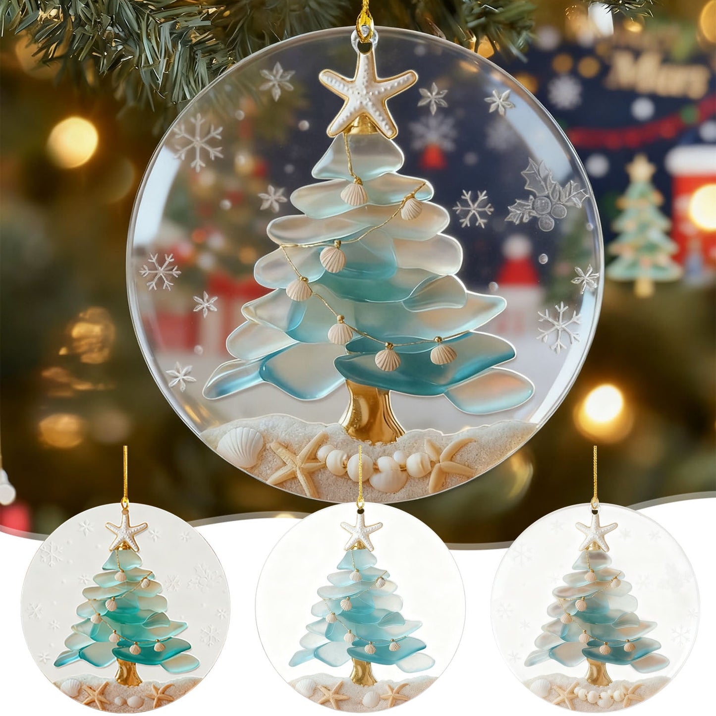 Acrylic Sea Glass Ornaments Christams,Sea Glass Christmas Tree Ornament Pendant,Blue Beach Seaglass Hanging Ornament,Acrylic Tree Ornament Sea Glass Christmas For Centerpiece Home Decor