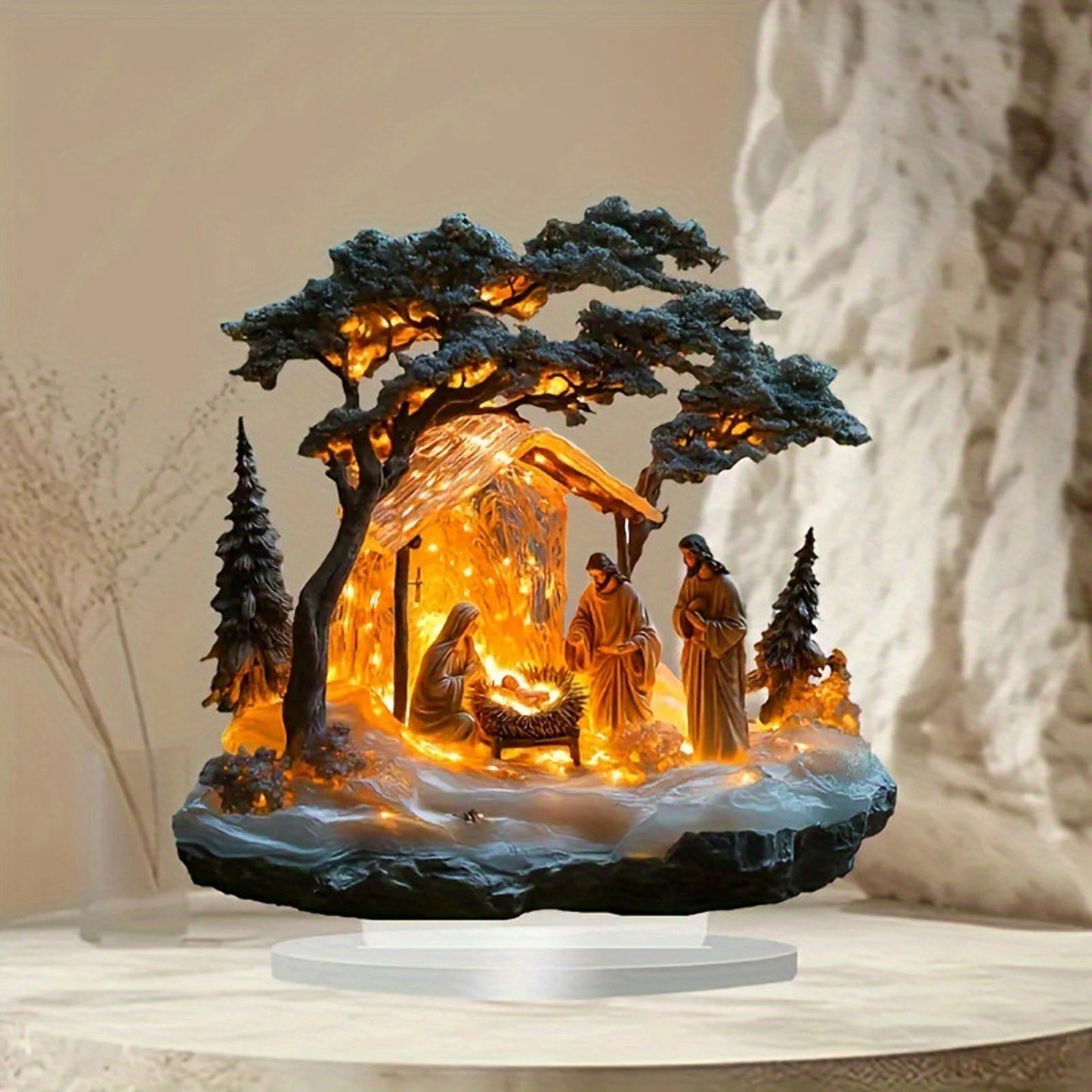 Acrylic Statue Assembly Ornament For Holiday Scene,Holiday Scene Acrylic Statue Assembly Ornament - 7.08X7.08 Inch Desktop Decoration For Festive Tabletop Display