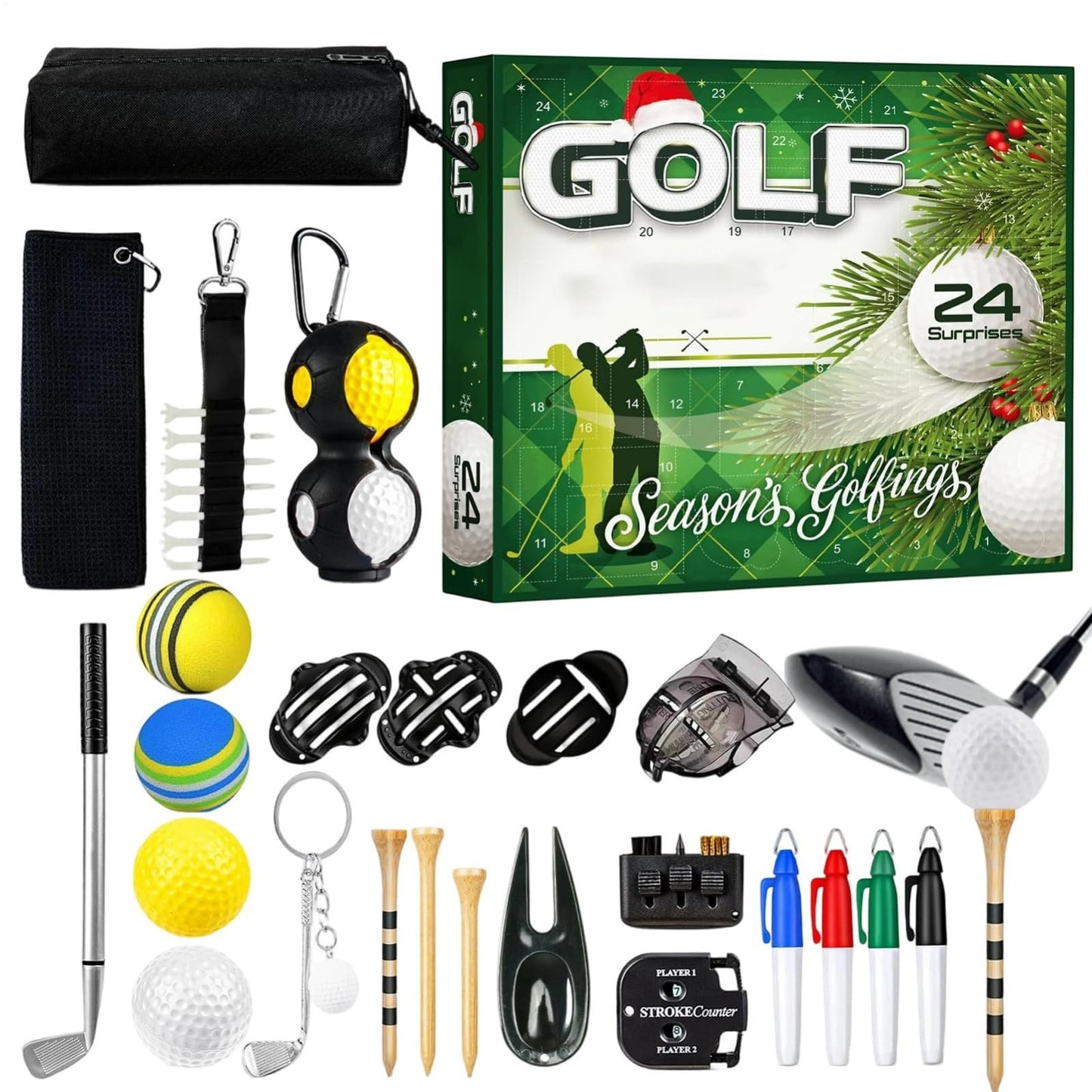 Advent Calendar, Golf Tool Kit 24-Day Christmas Countdown Calendar,Golf Advent Calendar For Men Teen Boy, Gift For Father,Husband,Boyfriend,Holiday Gift Featuring Golf Balls, Ball Markers