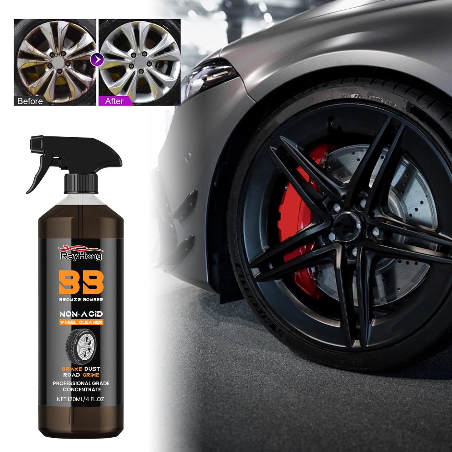 Banzch Brake Bomber Cleaner Powerful Wheel Cleaner,Bomber Non-Acid Car Wheel Cleaner,Car Wheel Cleaner And Remover Perfect For Cleaning Wheels And Tires Safe On Alloy And Pain120ml
