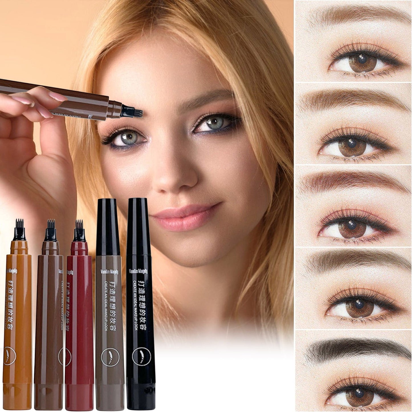 Banzch Magic Eyebrow Pencil,5 Color Water Proof And Sweatproof Eyebrow Pencil-Four-pronged Imitation Design ClearRoots Keep WildEyebrow Makeup All-weather 5 Different Colors