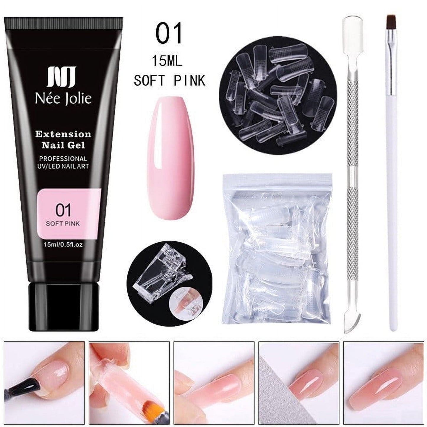 Banzch Poly Extension Gel Nail Kit, Clear Builder Jelly Gel Nude Poly Nail Enhancement Trial French Kit With Mini Nail For Nail Art Kit Nails 15ml,Mothers Day Gifts