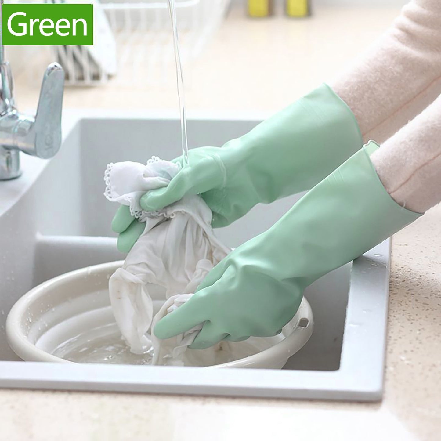 Banzch Rubber Kitchen Dishwashing Gloves -Household Cleaning Gloves, Reusable Dishwashing Cleaning Gloves, Food Grade Non-Slip Household Kitchen Gloves (Pack Of 1Pairs)