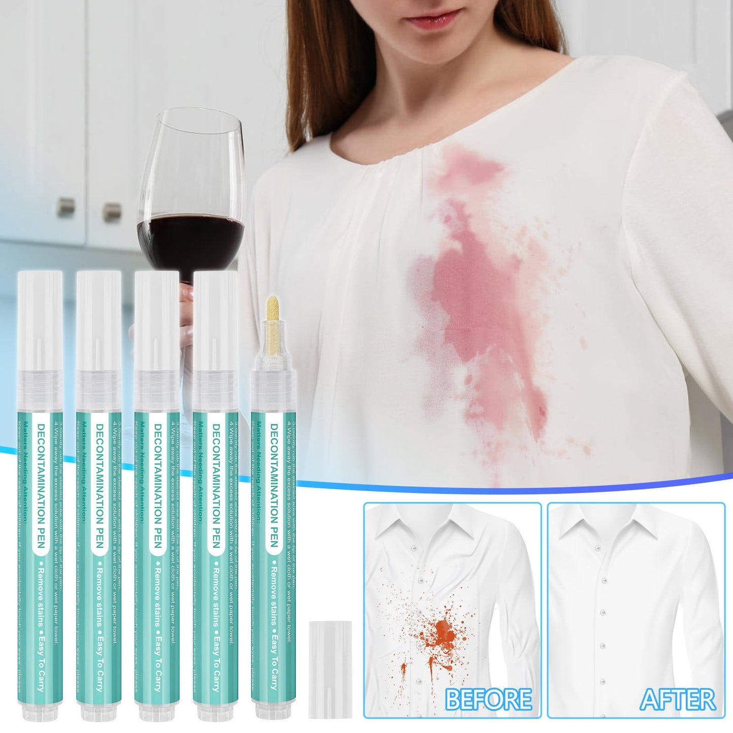 Banzch Stain Remover for Clothes,Bleach Pen, Stain Remover Pen for Clothes Wash, Instant Stain Remover Stick, Laundry Free Portable Grease Stain Removing Pen,Travel Essentials