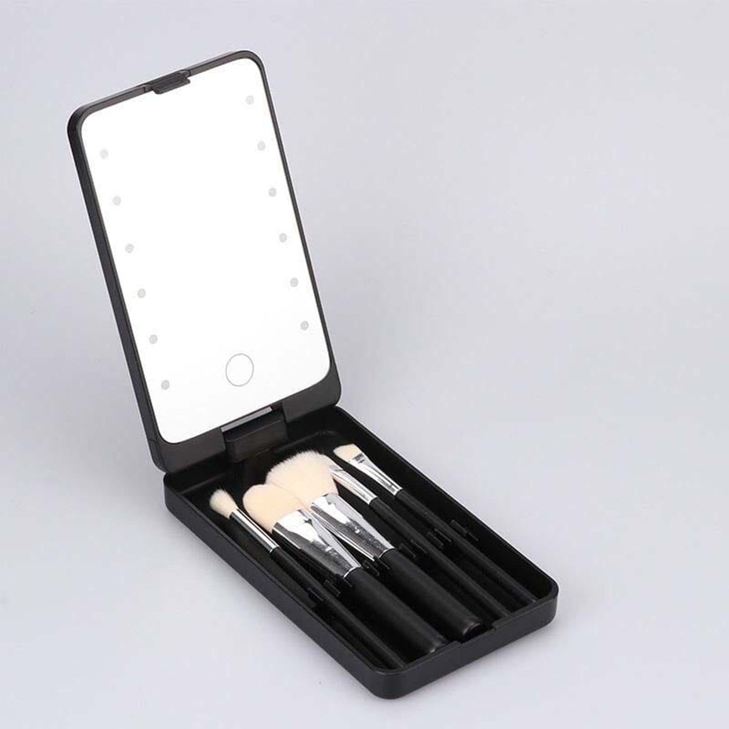 Banzch Travel Makeup Brush Set With LED Light Mirror Mirror With 5 Makeup Brushes Set Makeup Brush Storage Box With Cover,Mothers Day Gifts