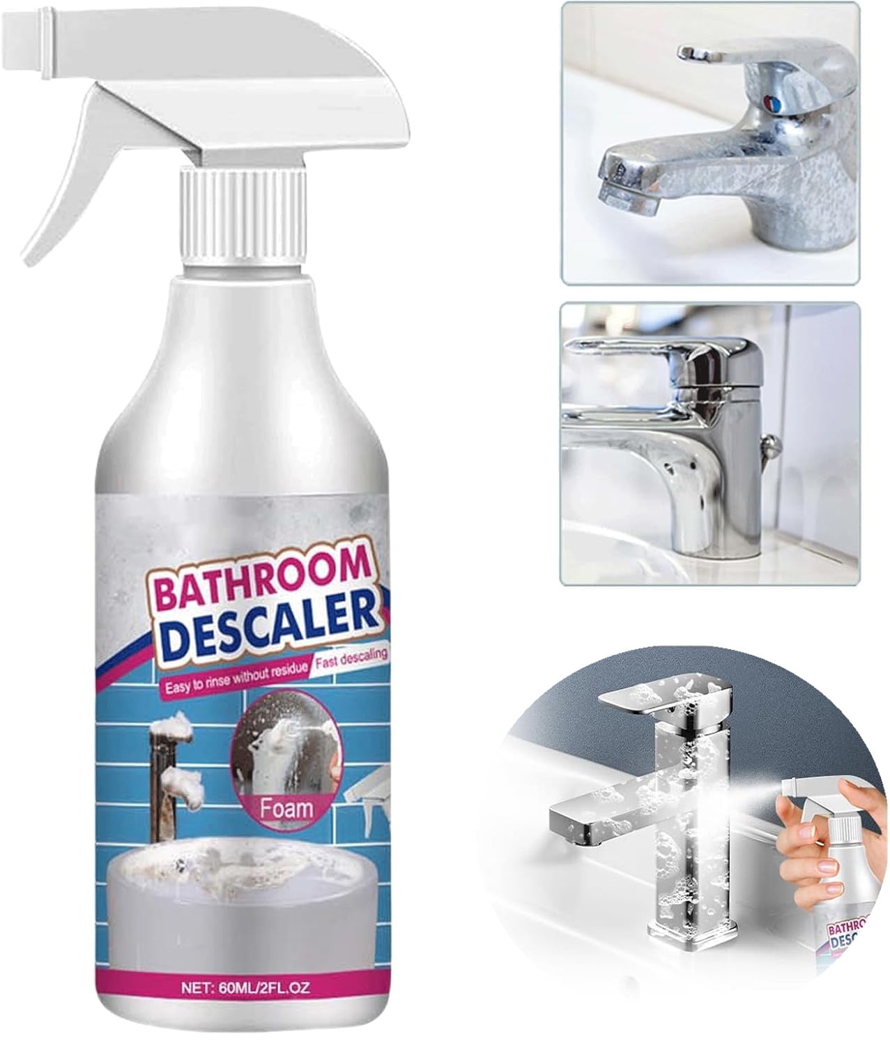 Bathroom Descaler Cleaner,2024 Powerful Stubborn Stains Cleaner All-Purpose Bathroom Descaler Foam Spray For Bathroom Toilet Bath Shower Glass Cleaner,Bathroom Descaler,1pcs