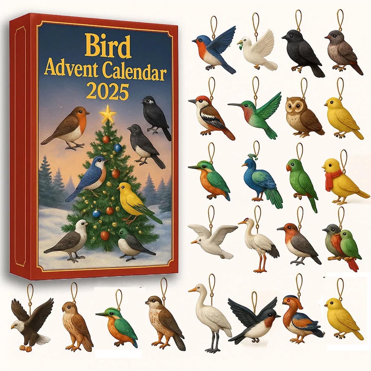 Bird Advent Calendar 2025, 24 Days Christmas Countdown, Ornament Advent Calendarchristmas Bird Advent Calendar, Acrylic 2D Hanging Decorations For Christmas Tree, Holiday Gift For Families