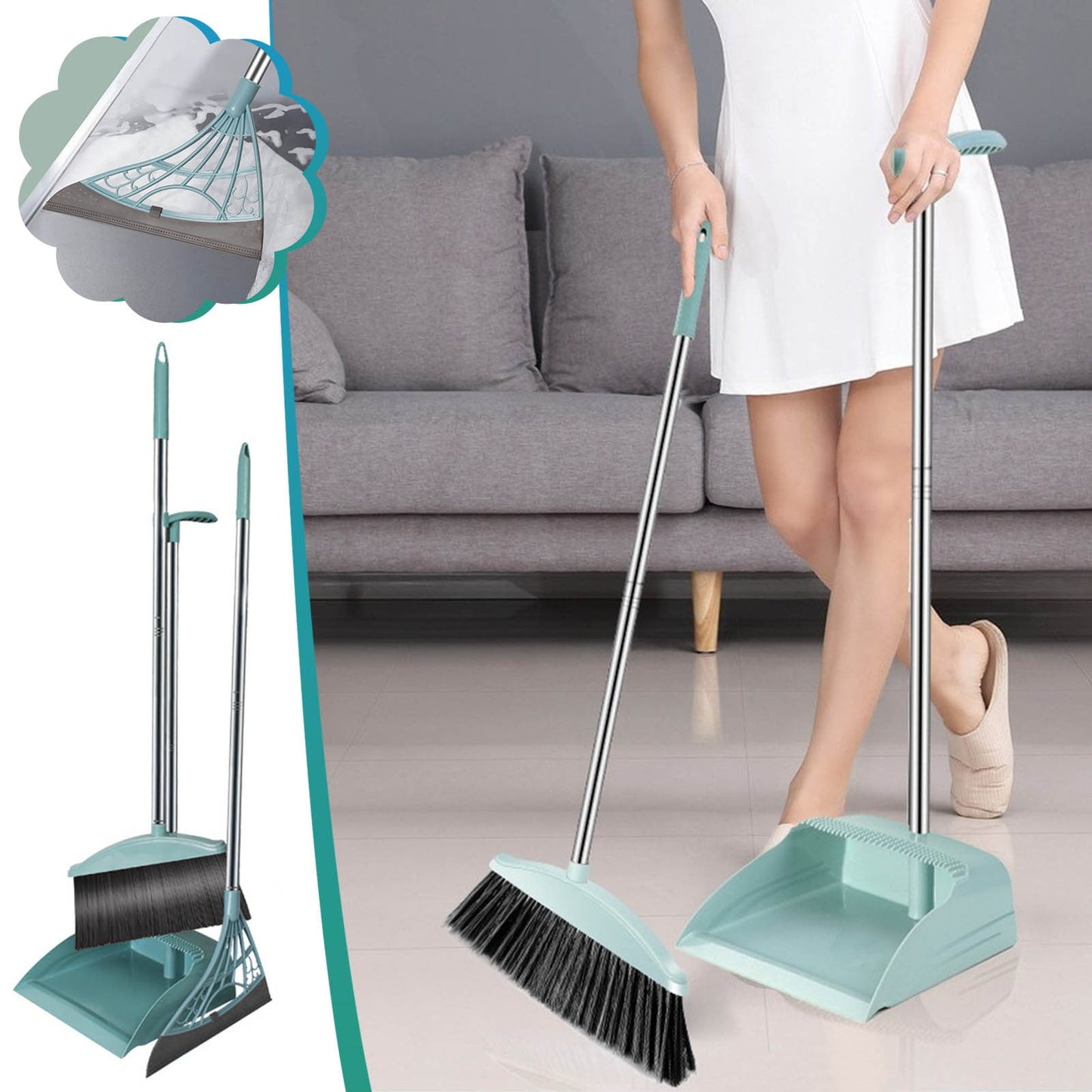 Broom and Dustpan Set,CELNNCOE Brooms And Dustpan Set For Home,Brooms And Dustpan Set, Brooms Dustpan Set, Brooms And Dustpan Combo For Office, Stand Up Brooms And Dustpan