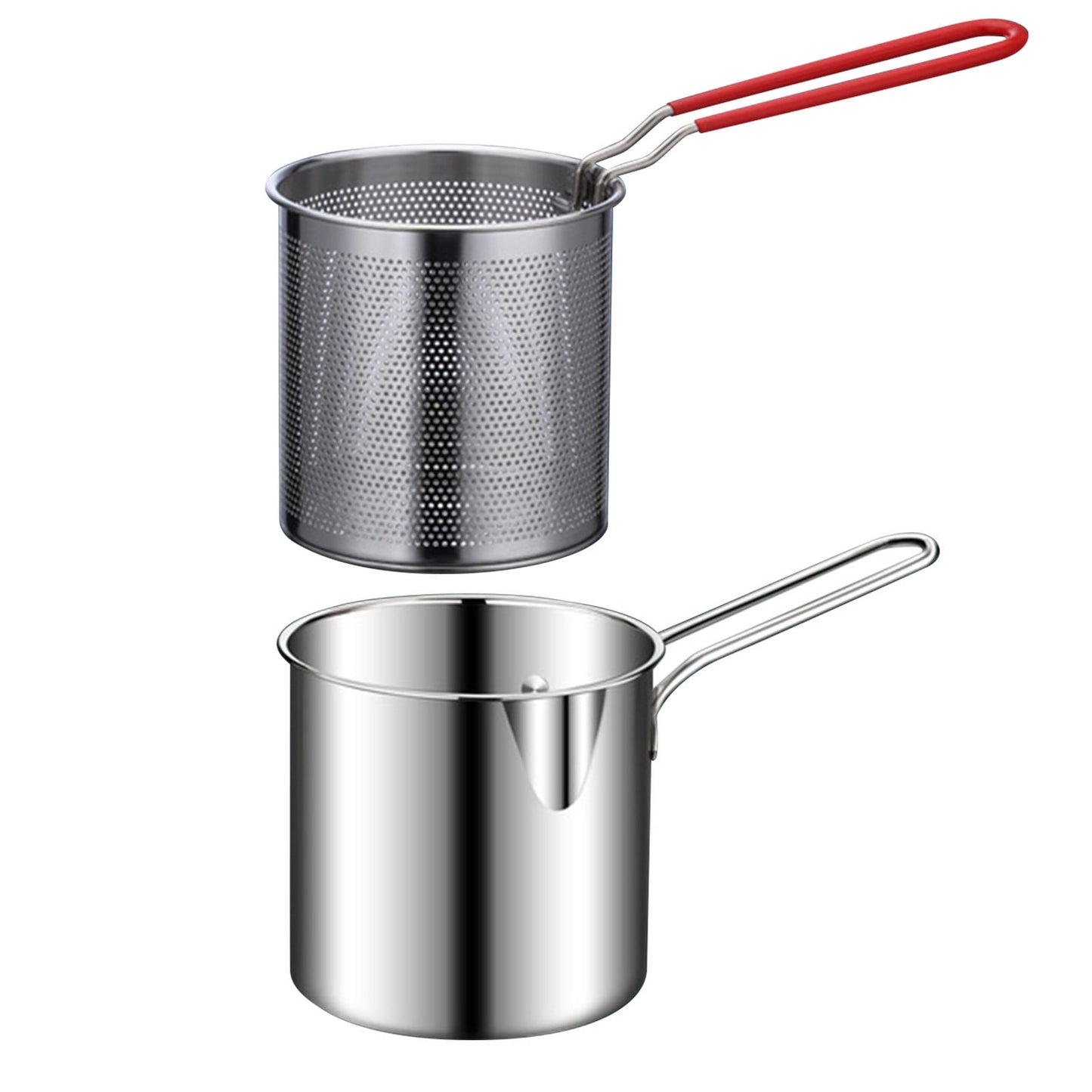 Buodes Mini Deep Fryer Pot Stainless Steel Usa Style Oil-Saving Small Fryer With Strainer Filter Skimmer Deep Oil Mini Fryer For Frying Chicken Legs