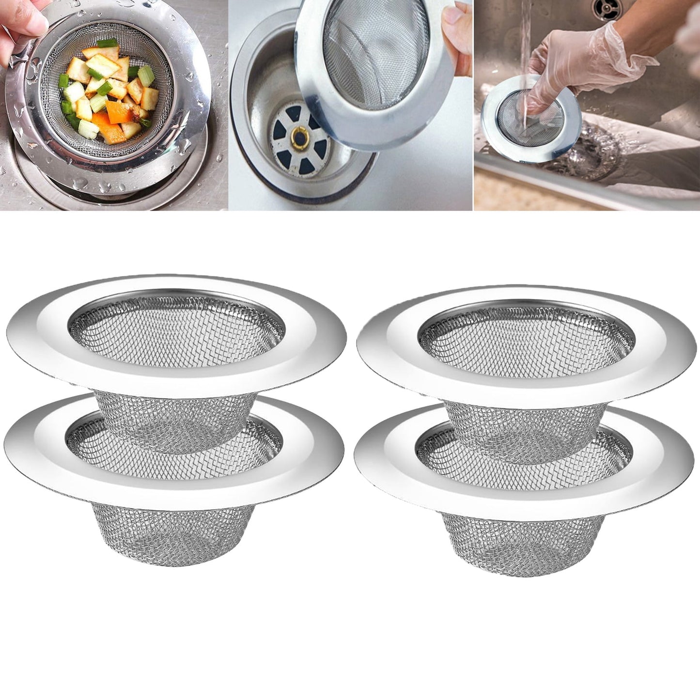 CELNNCOE 4 Pack Kitchen Sink Drain Strainer,Kitchen Sink Strainer Stainless Steel, Sink Strainers with Large Wide Rim 2.87 Diameter for Bathroom Sink, Utility, Slop, Laundry, RV and Lavatory