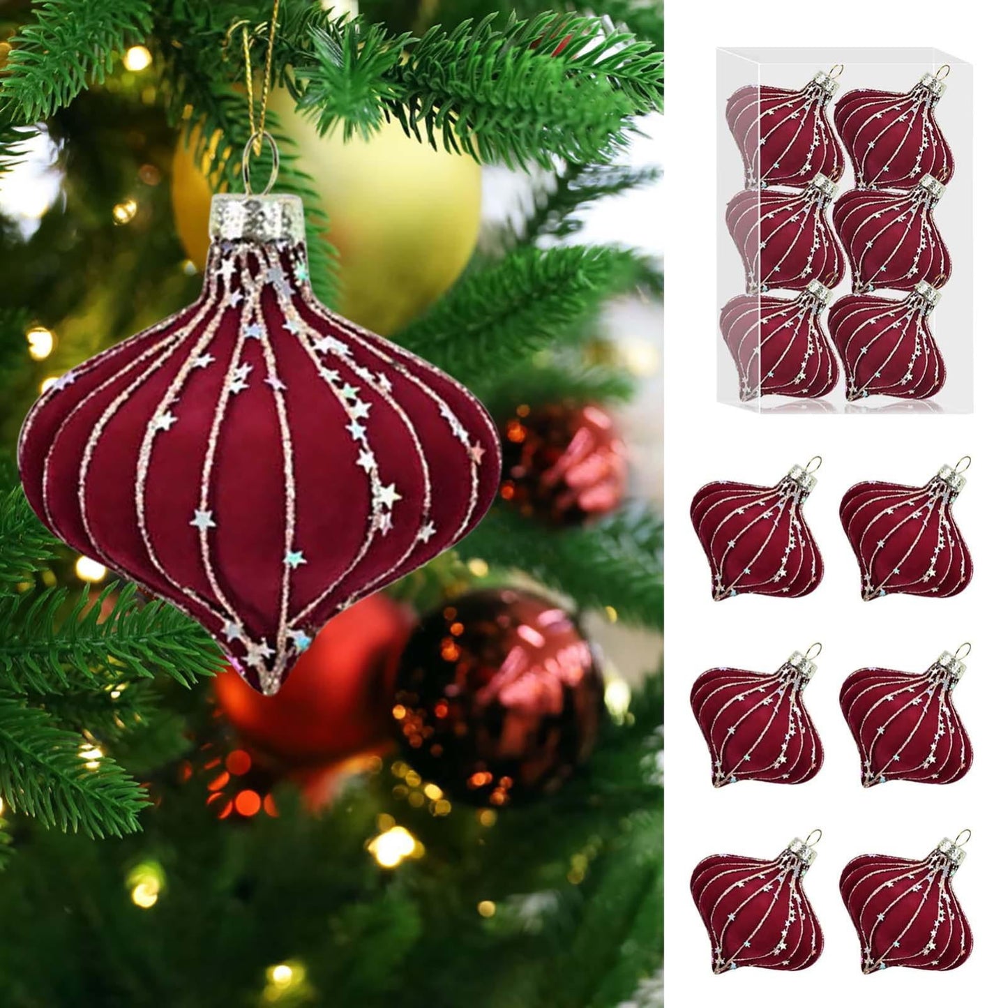 CELNNCOE 6-Pack 8cm Christmas Ball Ornaments, Xmas Tree Decorations Hanging Balls, Unbreakable Plastic Holiday Ornament Set for Christmas Tree Decor