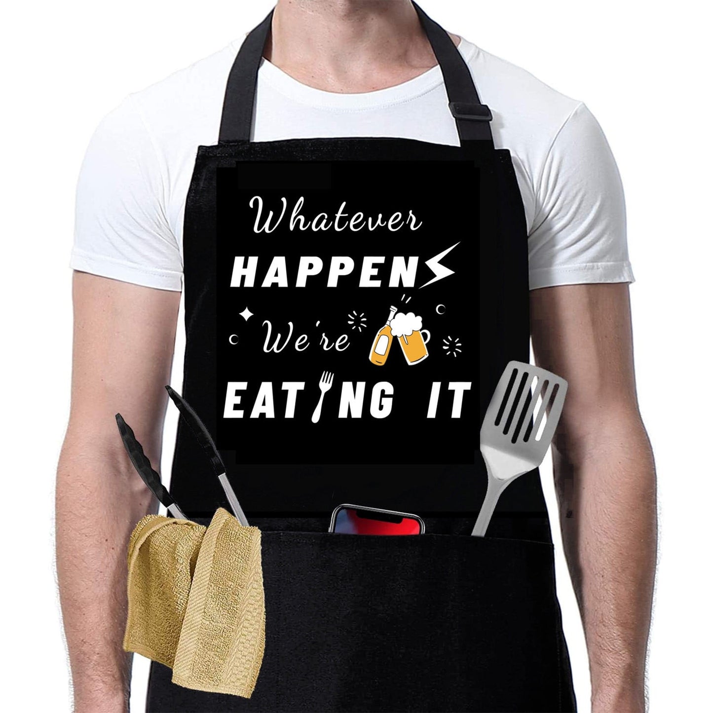 CELNNCOE Aprons, Funny Apron For Men, Chef Bib Apron With 3 Pockets, Adjustably Neck Strap ¨C Perfect For Kitchen Cooking, BBQ, Baking, Gifts For Husband, Men, Wife, Mom,