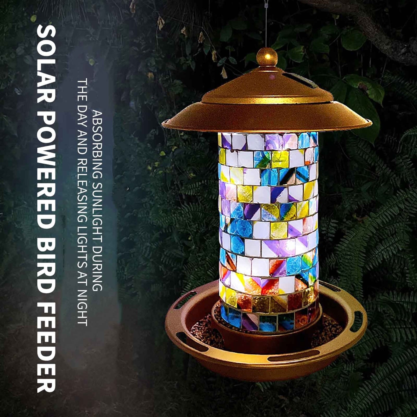 CELNNCOE Bird Feeders for Outdoors,New Lighting Solar Bird Feeder Outdoor Hanging Iron Bird Feeding Box Hummingbird Feeder