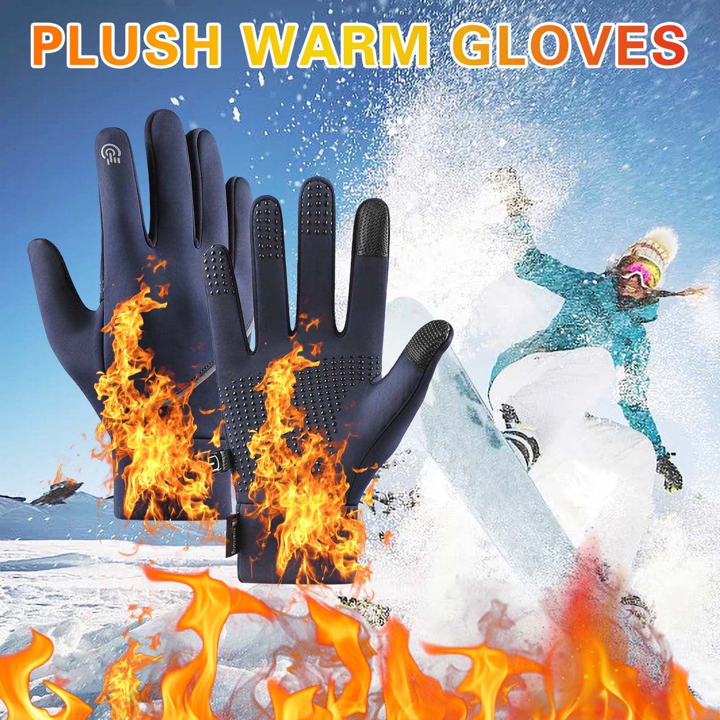 CELNNCOE Heated Gloves,Winter Warm Windproof Gloves Thickening Plush Full-finger Touching Screen Outdoor Cycling Zipper Gloves Size Fits All Unisex