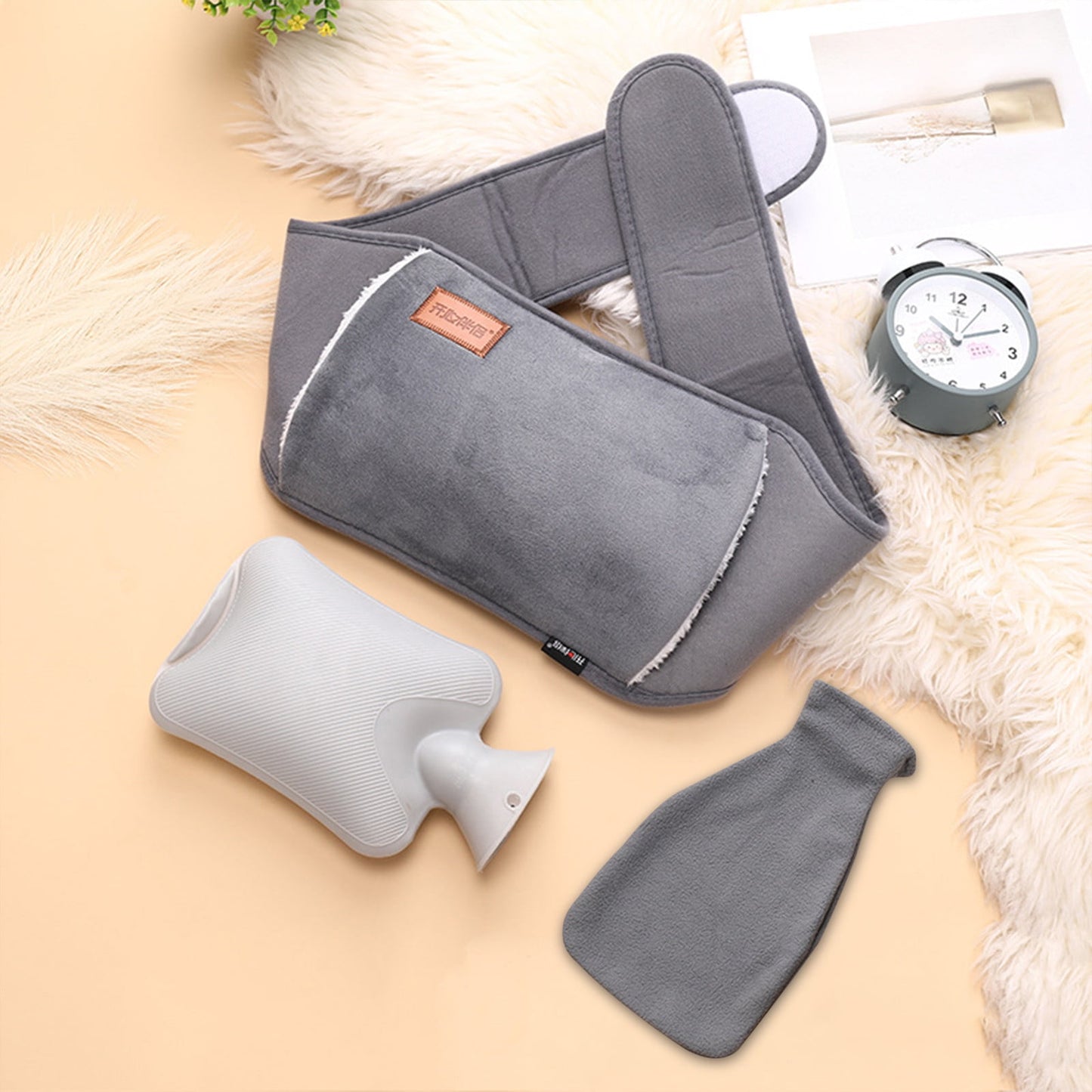 CELNNCOE Hot Water Bag,Waist Three-piece Set Of Hot Water Bag Warm Belt Cloth PVC Water Bag, Warm Waist Warm Stomach