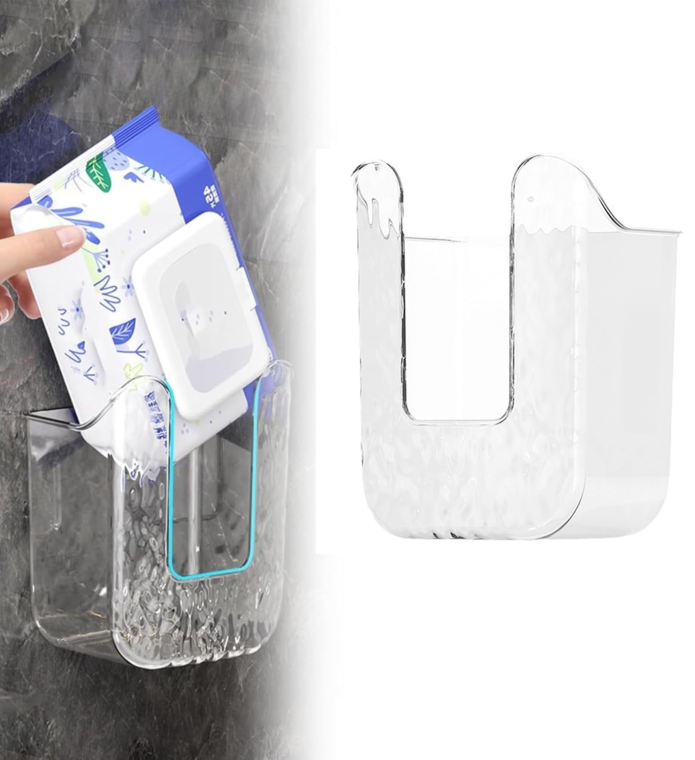 CELNNCOE Kitchen Wipes Storage Box,No Punching Wall-Mounted Tissue Holder for Bathroom, Refillable Wipes Container Box Clear Wipes Dispenser,Wipe Tissue Storage Box Case for Kitchen Bedroom Bathroom