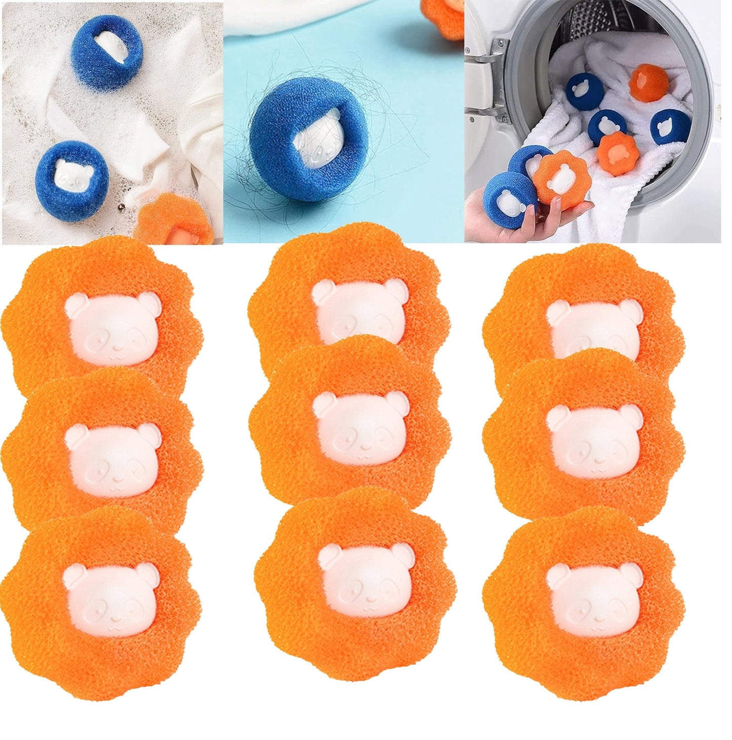 CELNNCOE Pet Hair Remover for Laundry,Lint Remover Washing Balls Reusable Pet Hair Catcher, Hair Cleaning Ball,Washing Machine Hair Catcher Dryer Balls for Clothing Dog Cat Pet Fur Remover,9Pcs Orange