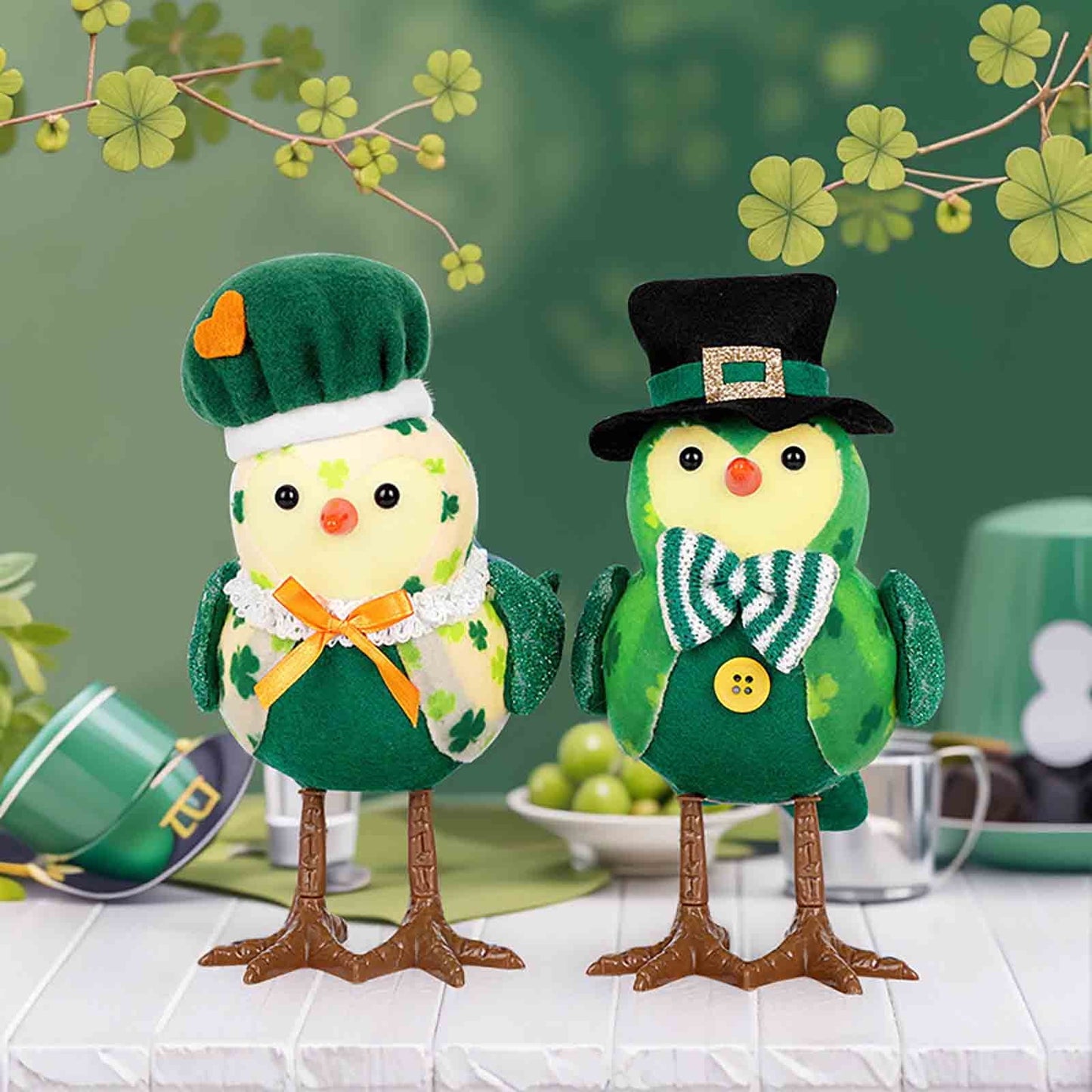 CELNNCOE St.Patrick's Day Glowing Bird Ornament, Green, 2 Count