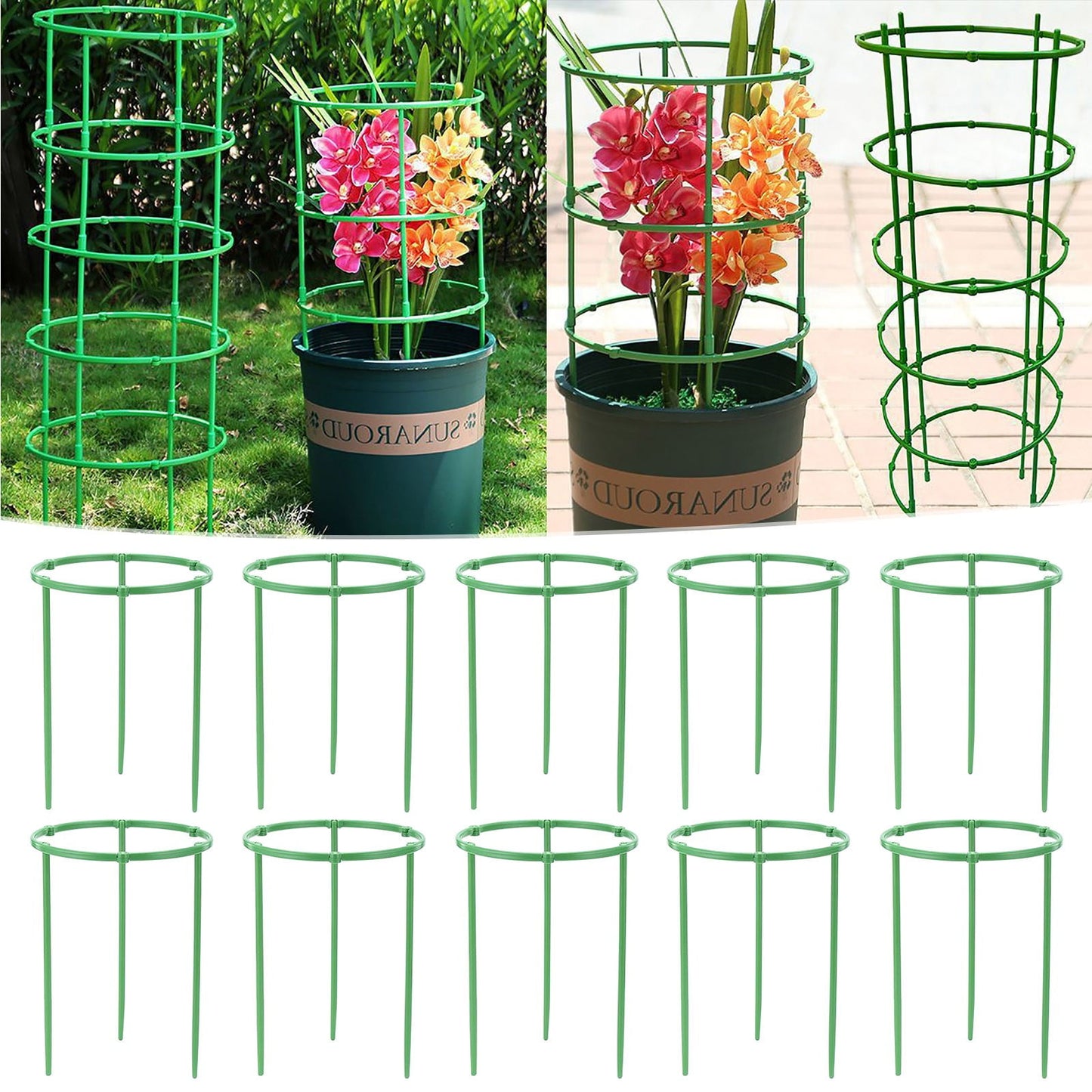 CELNNCOE Tomato Plant Support Cages for Garden,Garden Cucumber Trellis, Tomato Cage with Standing Stakes and Stabilizing Support Ring Pack of 10 for Vegetables, Flowers, Rose Vine Climbing Plants